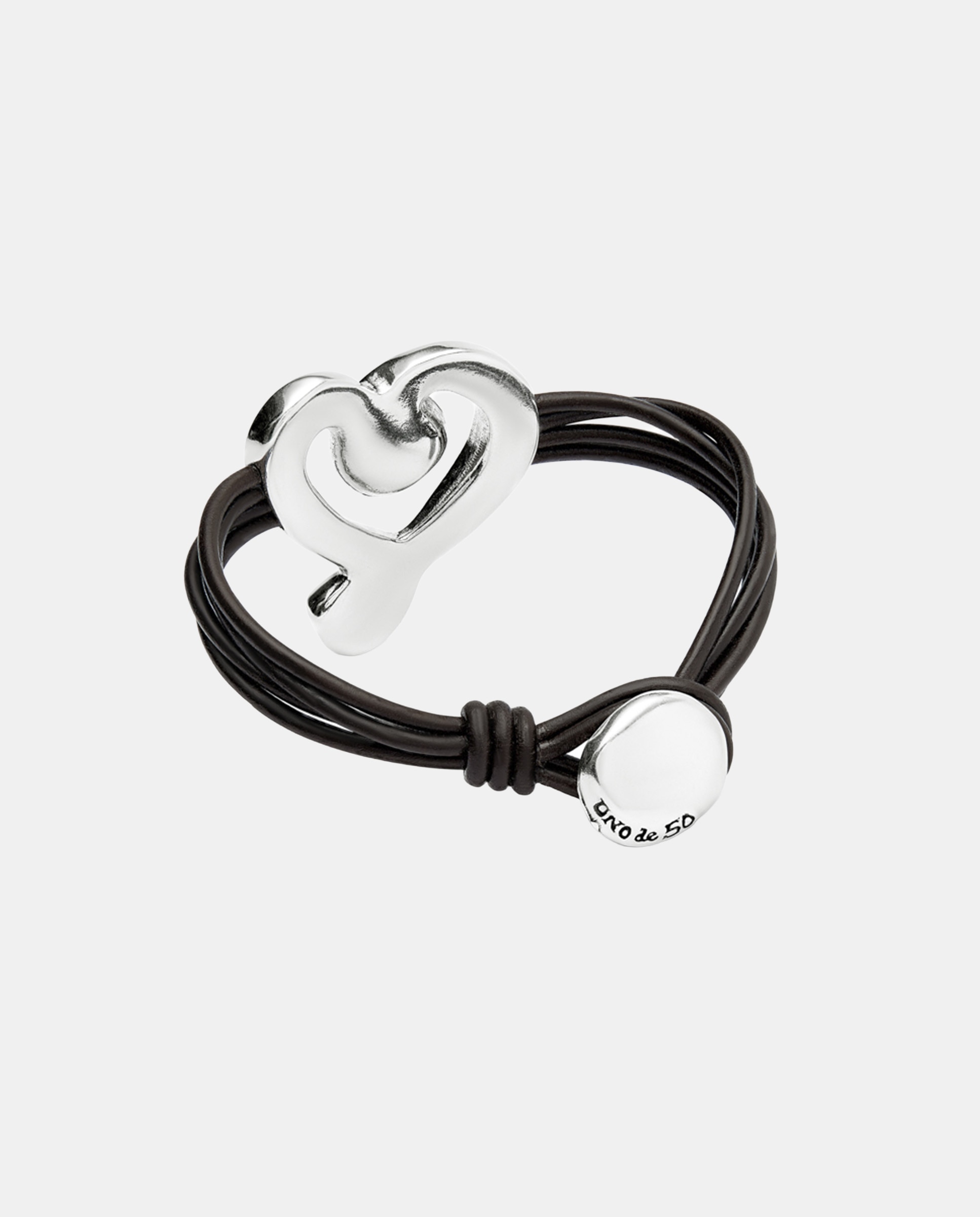 Pulsera de cuero con corazon en aleacion de metales bañado en plata de ley con cristal - UNO de 50 - Azul Azul-2