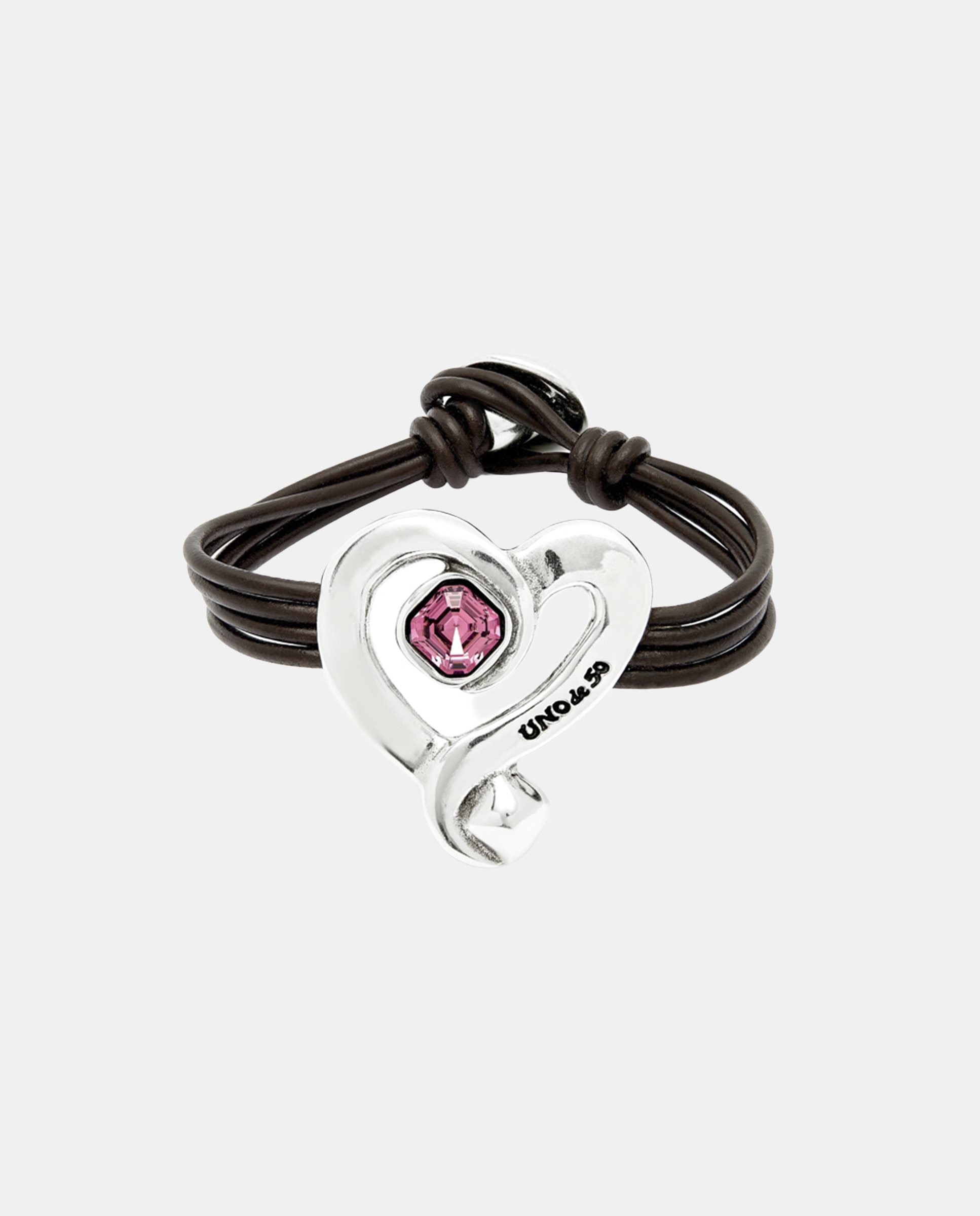 Pulsera de cuero con corazon en aleacion de metales bañado en plata de ley con cristal - UNO de 50 - Blanco Blanco-1