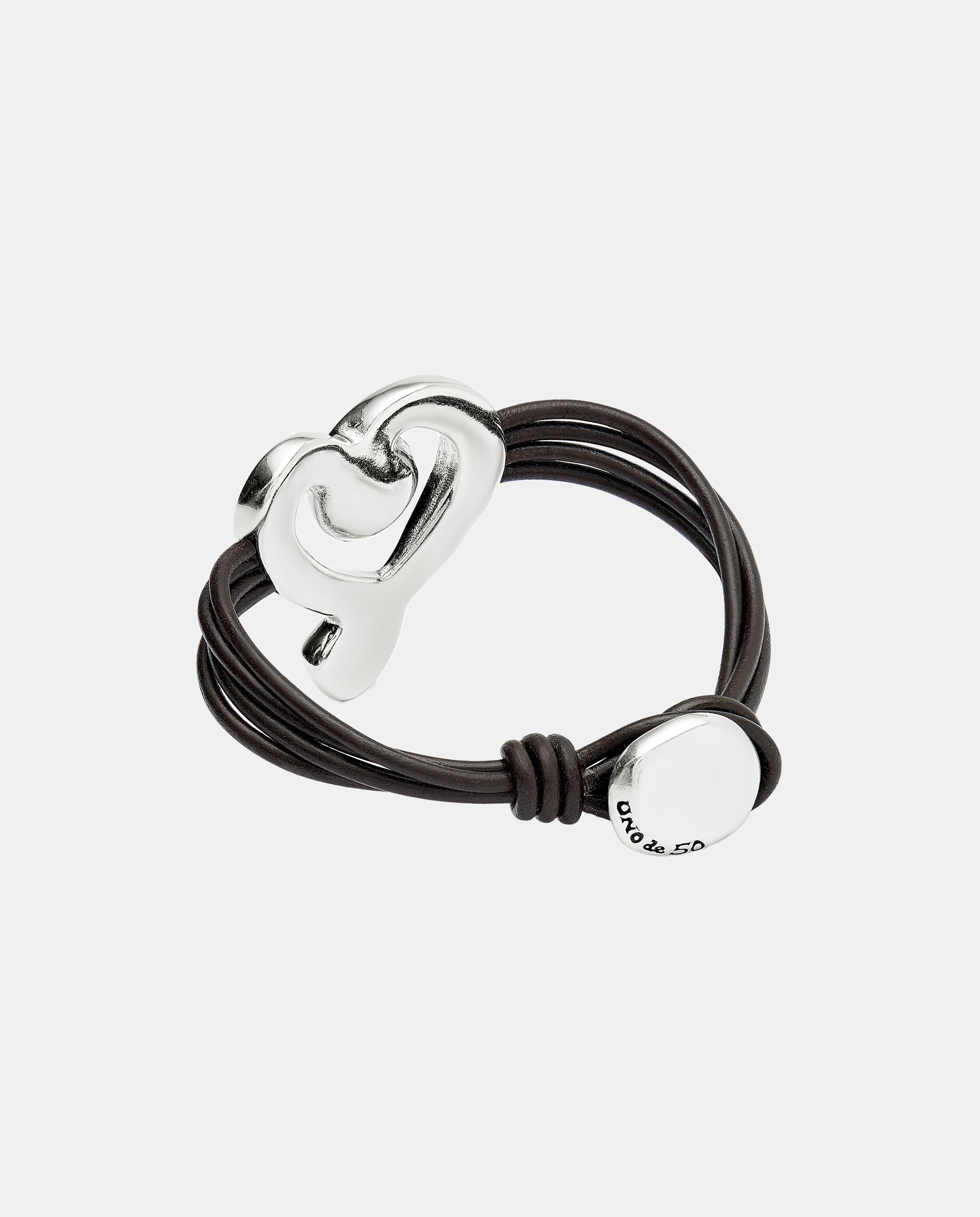 Pulsera de cuero con corazon en aleacion de metales bañado en plata de ley con cristal - UNO de 50 - Blanco Blanco-2