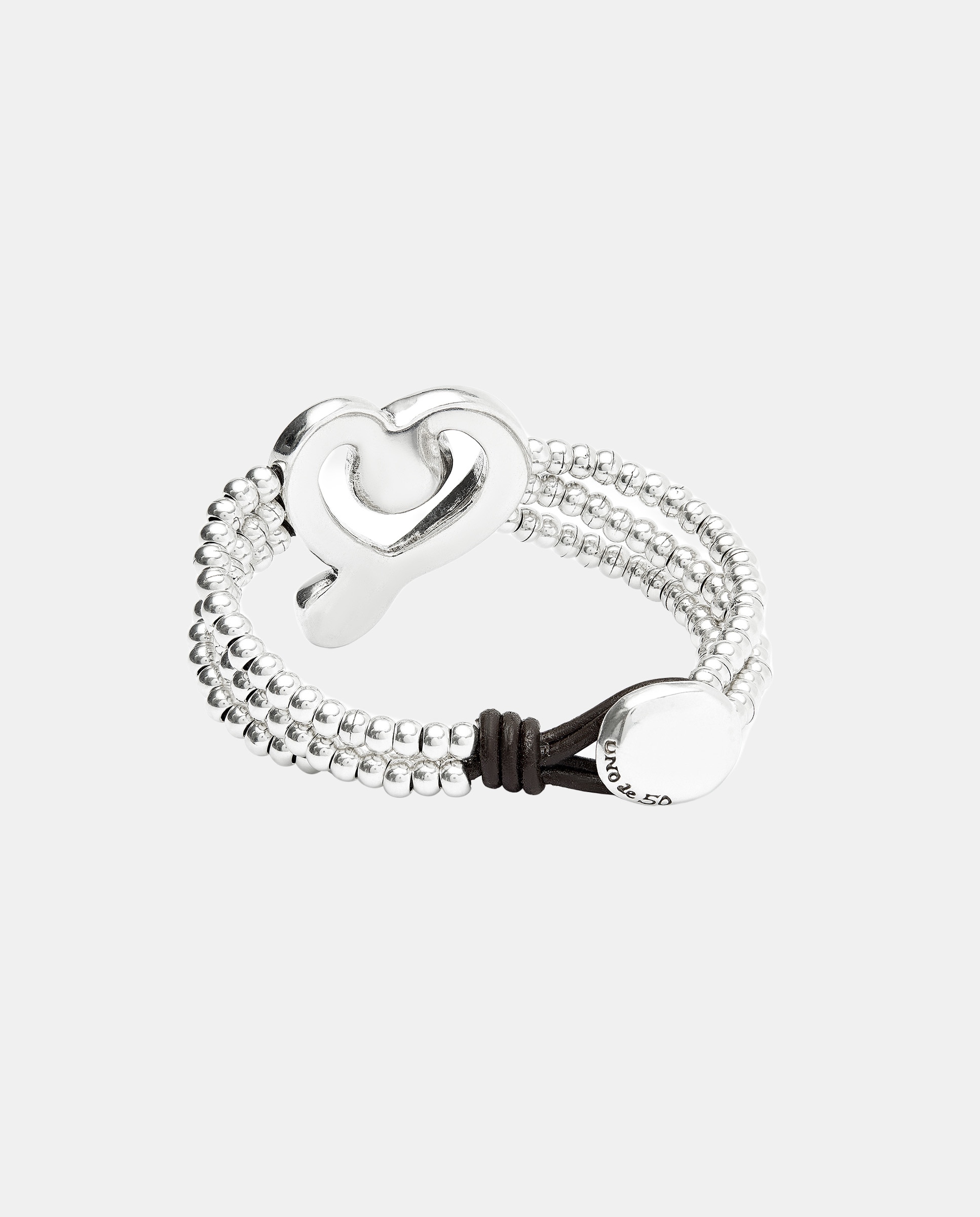 Pulsera de cuentas con corazon en aleacion de metales bañado en plata de ley con cristal - UNO de 50 - Rosa Rosa-2