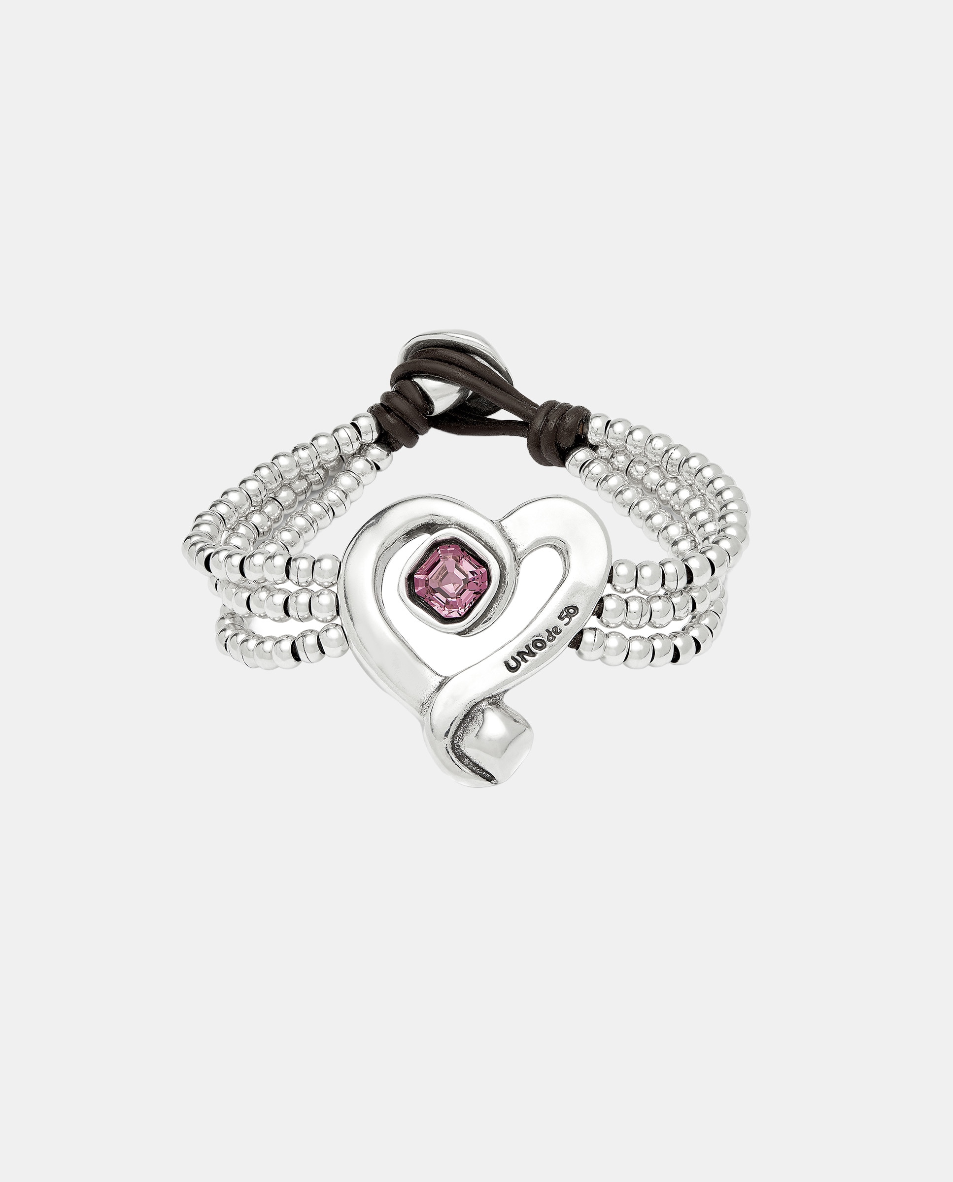 Pulsera de cuentas con corazon en aleacion de metales bañado en plata de ley con cristal - UNO de 50 - Blanco Blanco-1