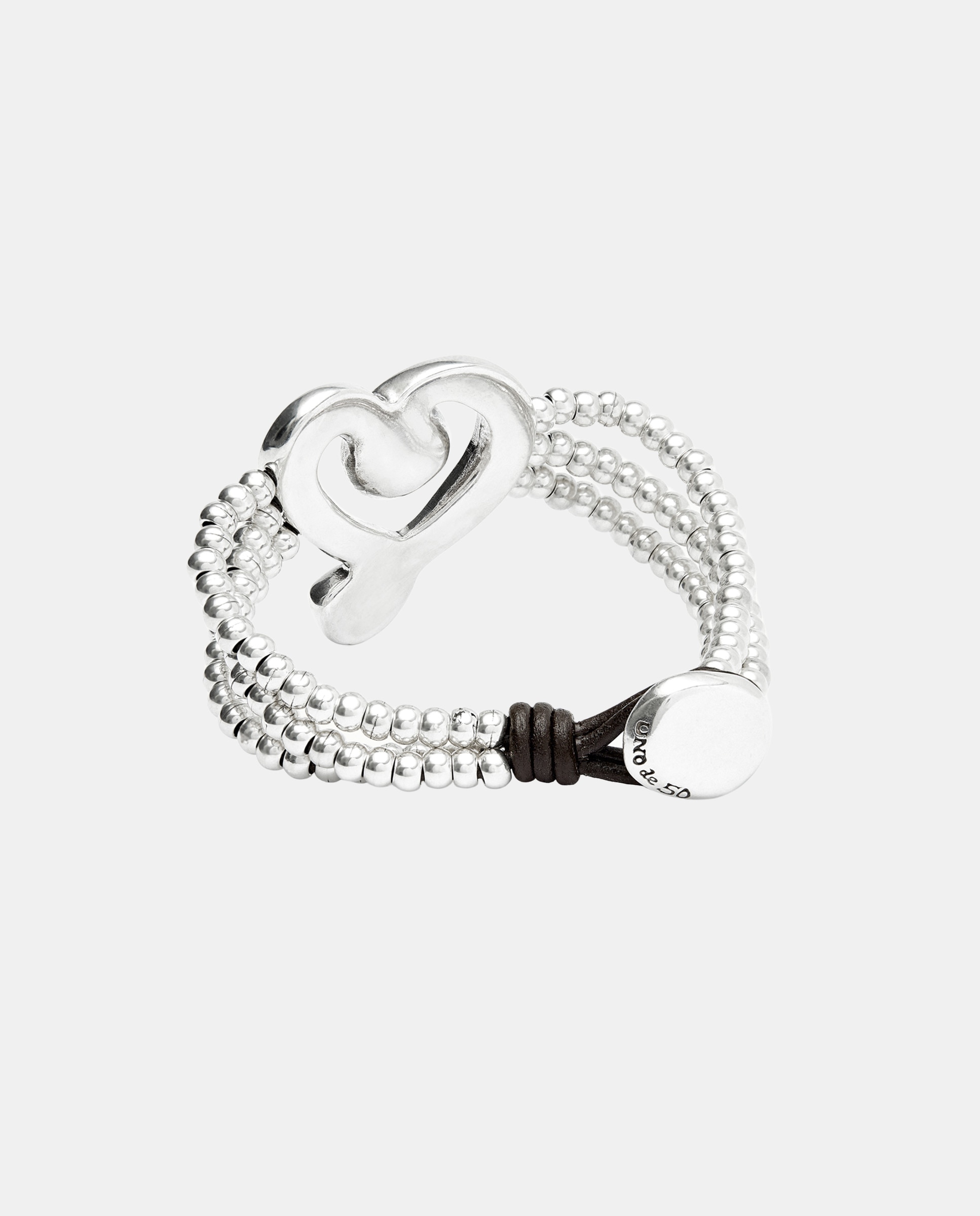 Pulsera de cuentas con corazon en aleacion de metales bañado en plata de ley con cristal - UNO de 50 - Blanco Blanco-2