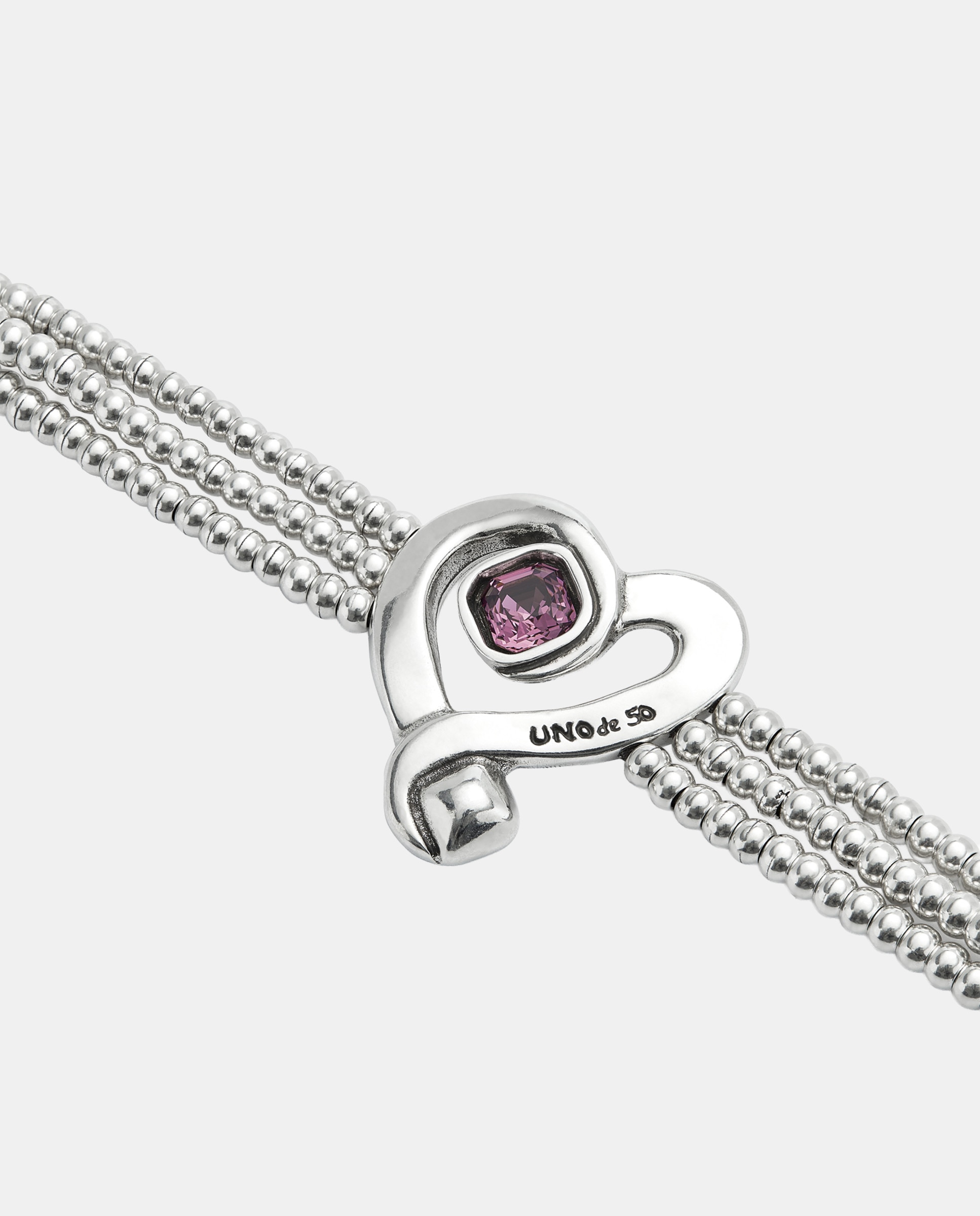 Pulsera de cuentas con corazon en aleacion de metales bañado en plata de ley con cristal - UNO de 50 - Blanco Blanco-3