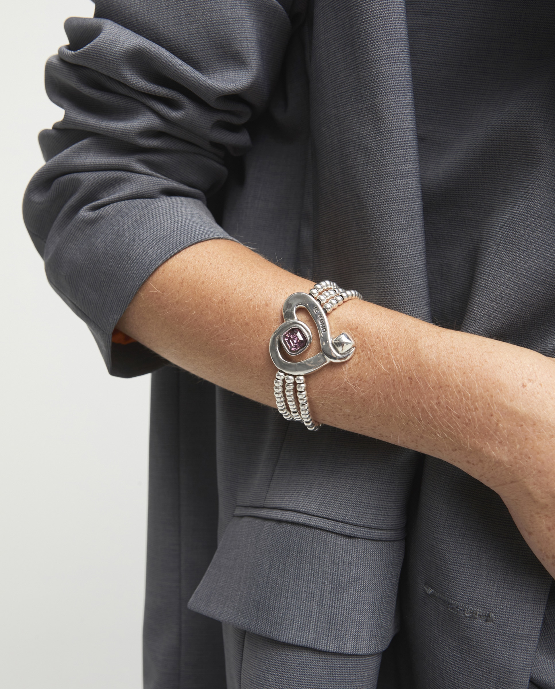 Pulsera de cuentas con corazon en aleacion de metales bañado en plata de ley con cristal - UNO de 50 - Blanco Blanco-4