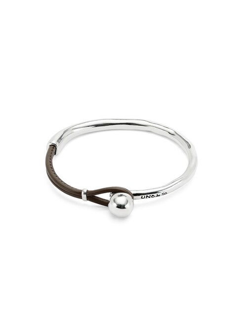 Imagen 0 de Pulsera semirígida bañada en plata de ley con cuero de color marrón