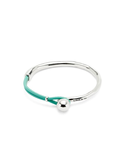 Imagen 0 de Pulsera semirígida bañada en plata de ley con cuero turquesa