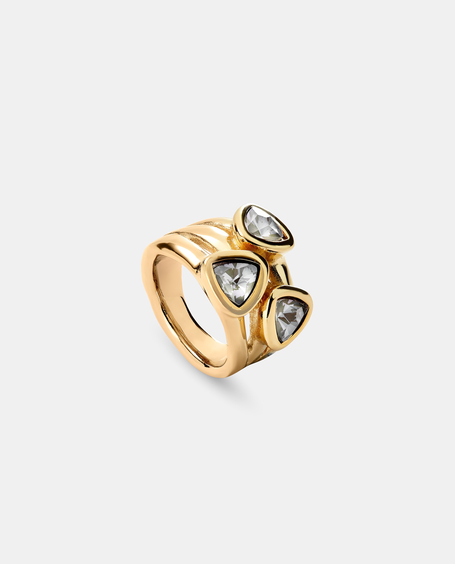Anillo bañado en 18k con tres cristales multicolor - UNO de 50 - Oro Oro-3