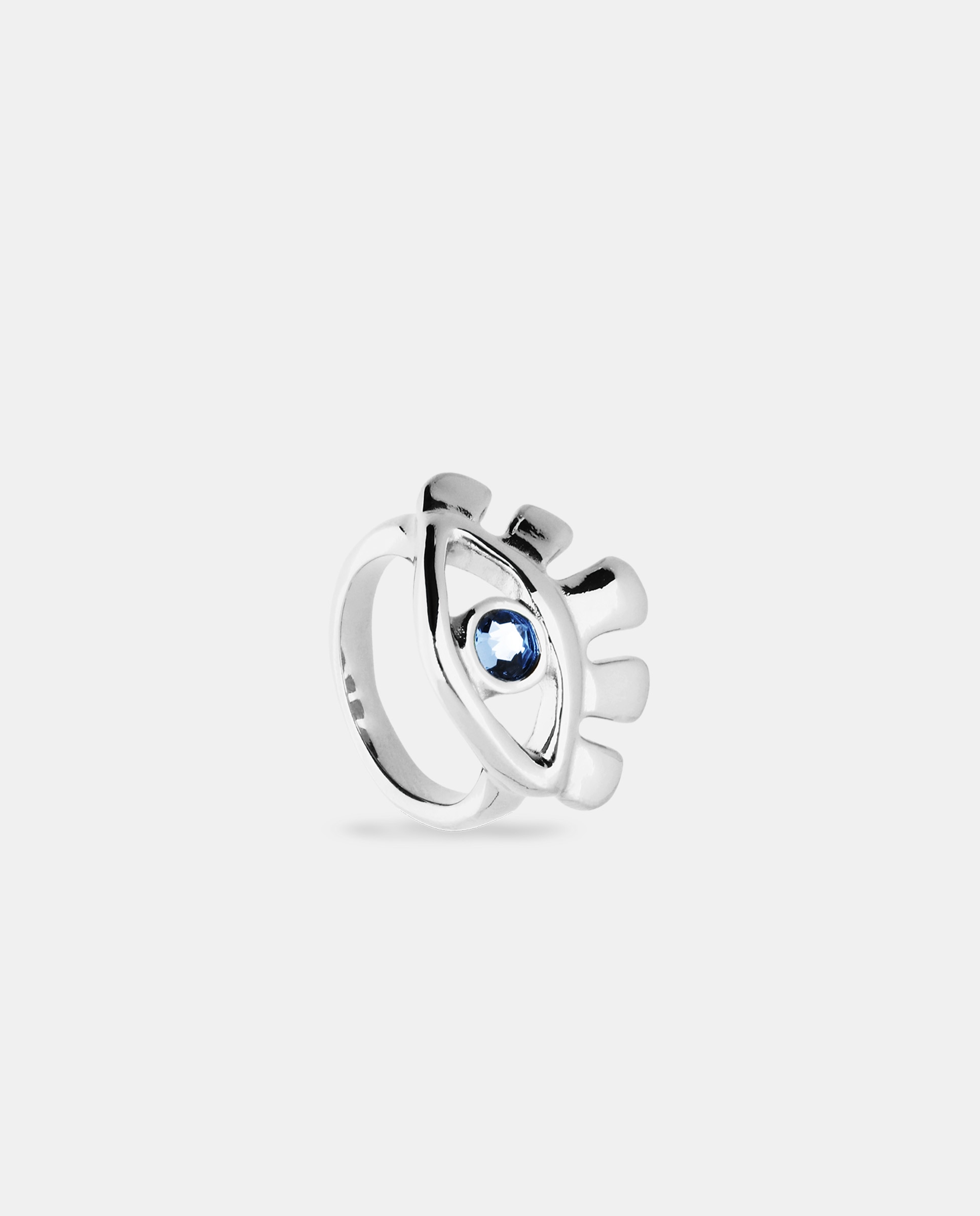Anillo bañado en de ley en forma de ojo con cristal facetado - UNO de 50 - Plata Plata-3