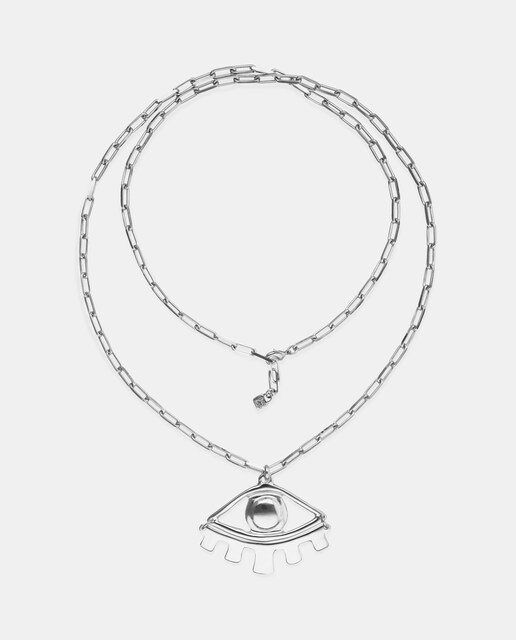 Imagen 0 de Collar largo bañado en plata de ley con detalle de ojo grande