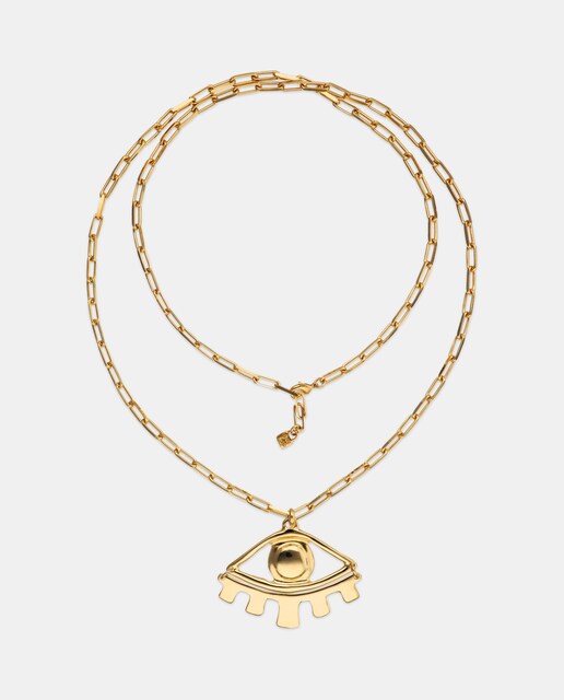 Imagen 0 de Collar largo bañado en oro 18k con detalle de ojo grande