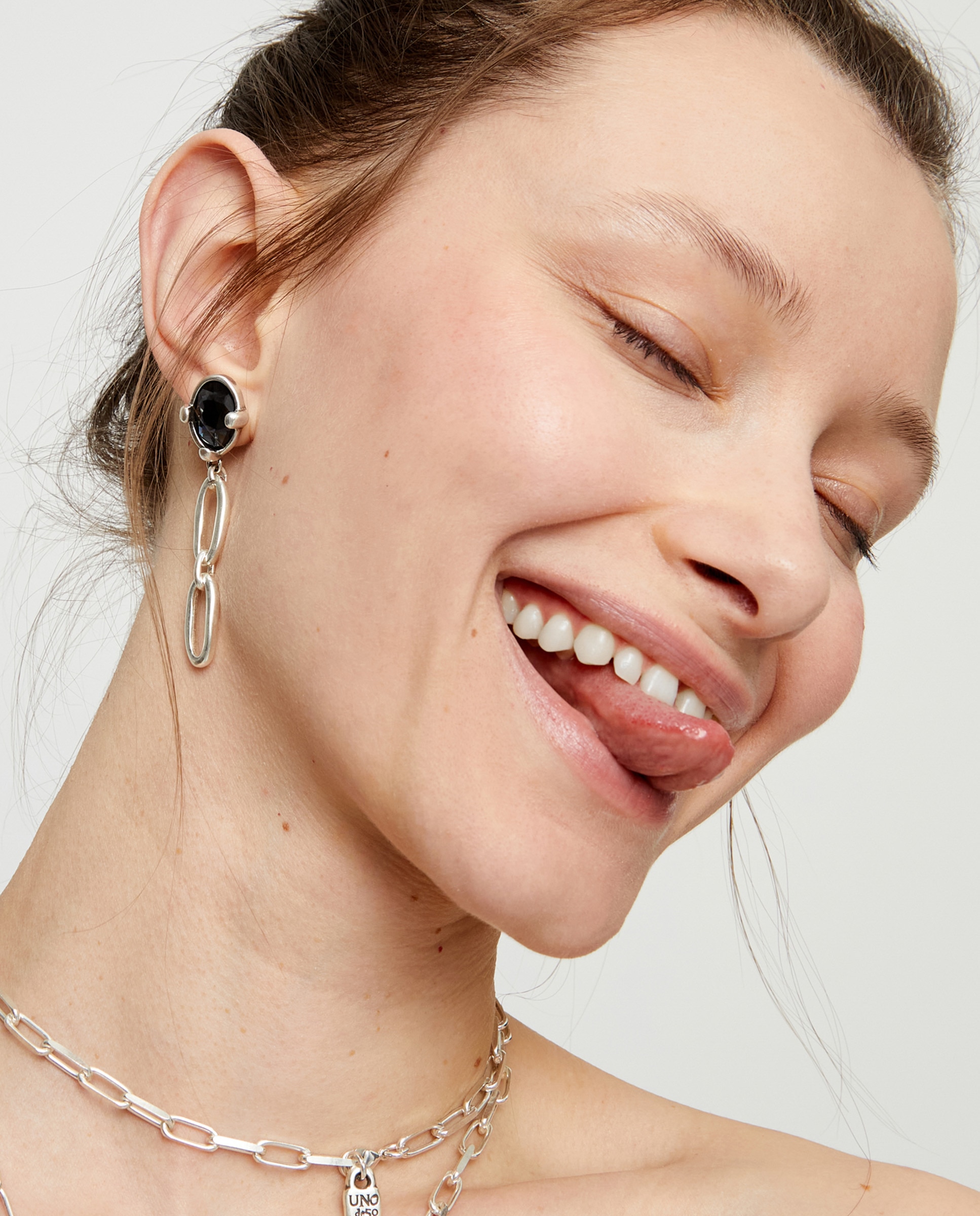 Pendientes s bañados en de ley con cristal facetado - UNO de 50 - Plata Plata-5