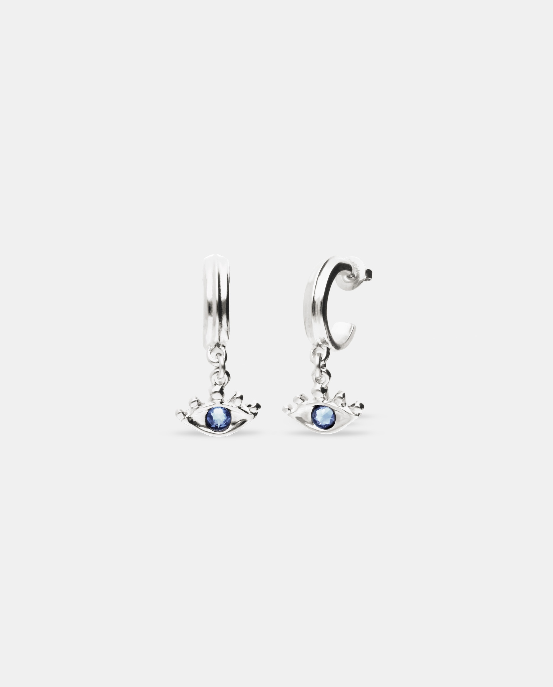 Pendientes De Aro Bañados En Plata De Ley Con Forma Ojo Y Cristal Facetado Verde