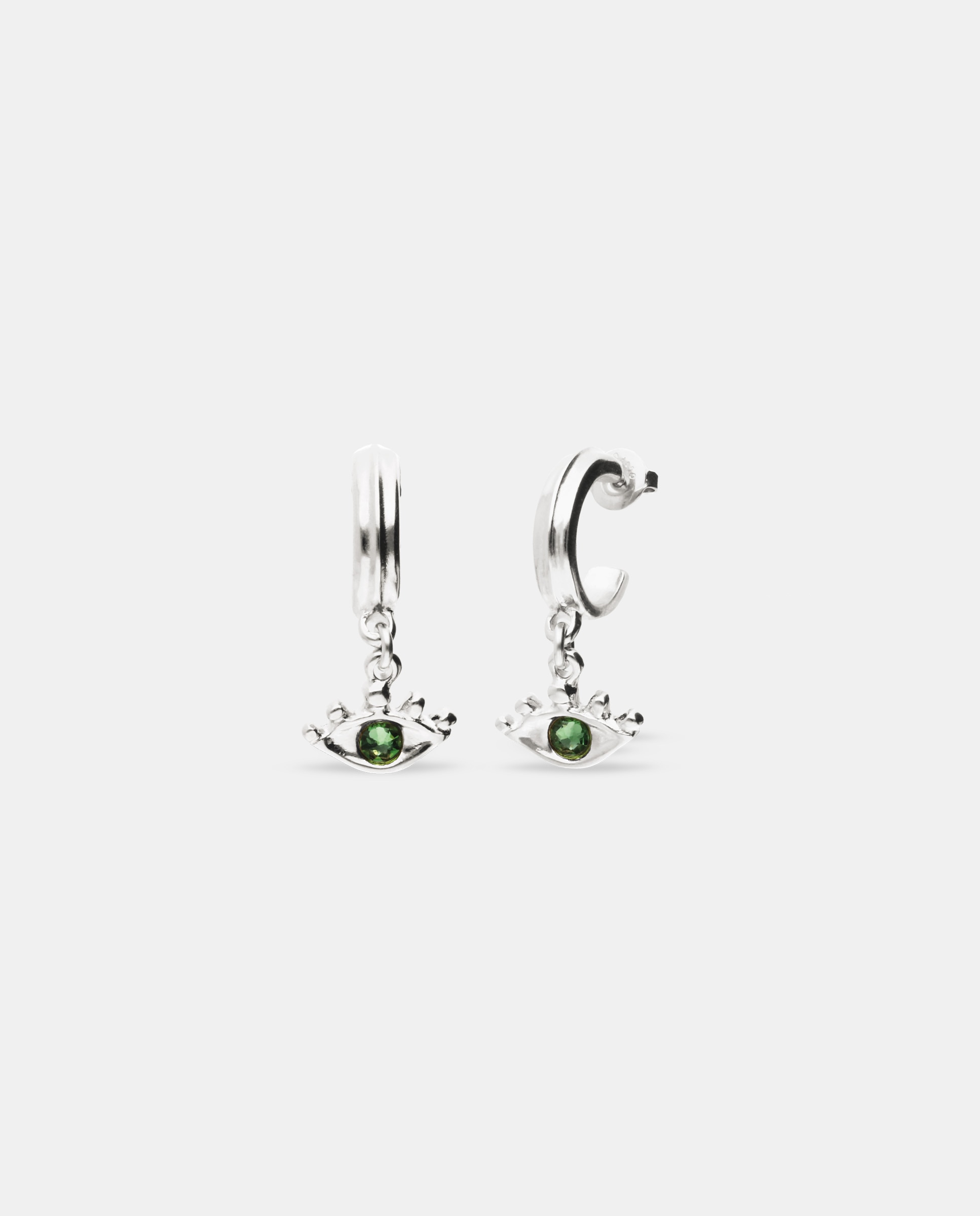 Pendientes de aro bañados en con detalle de ojo con cristal facetado - UNO de 50 - Plata Plata-1