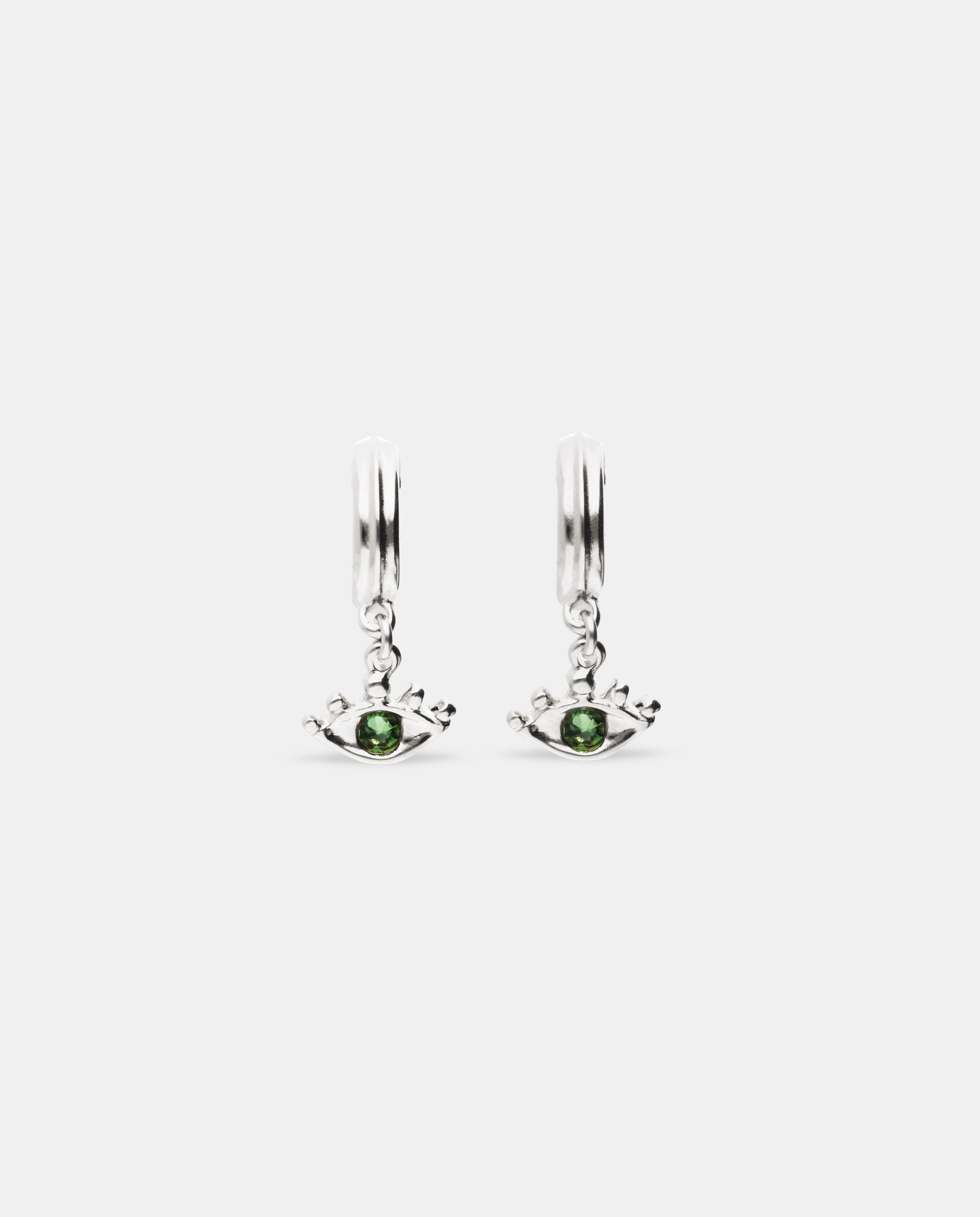 Pendientes de aro bañados en con detalle de ojo con cristal facetado - UNO de 50 - Plata Plata-3