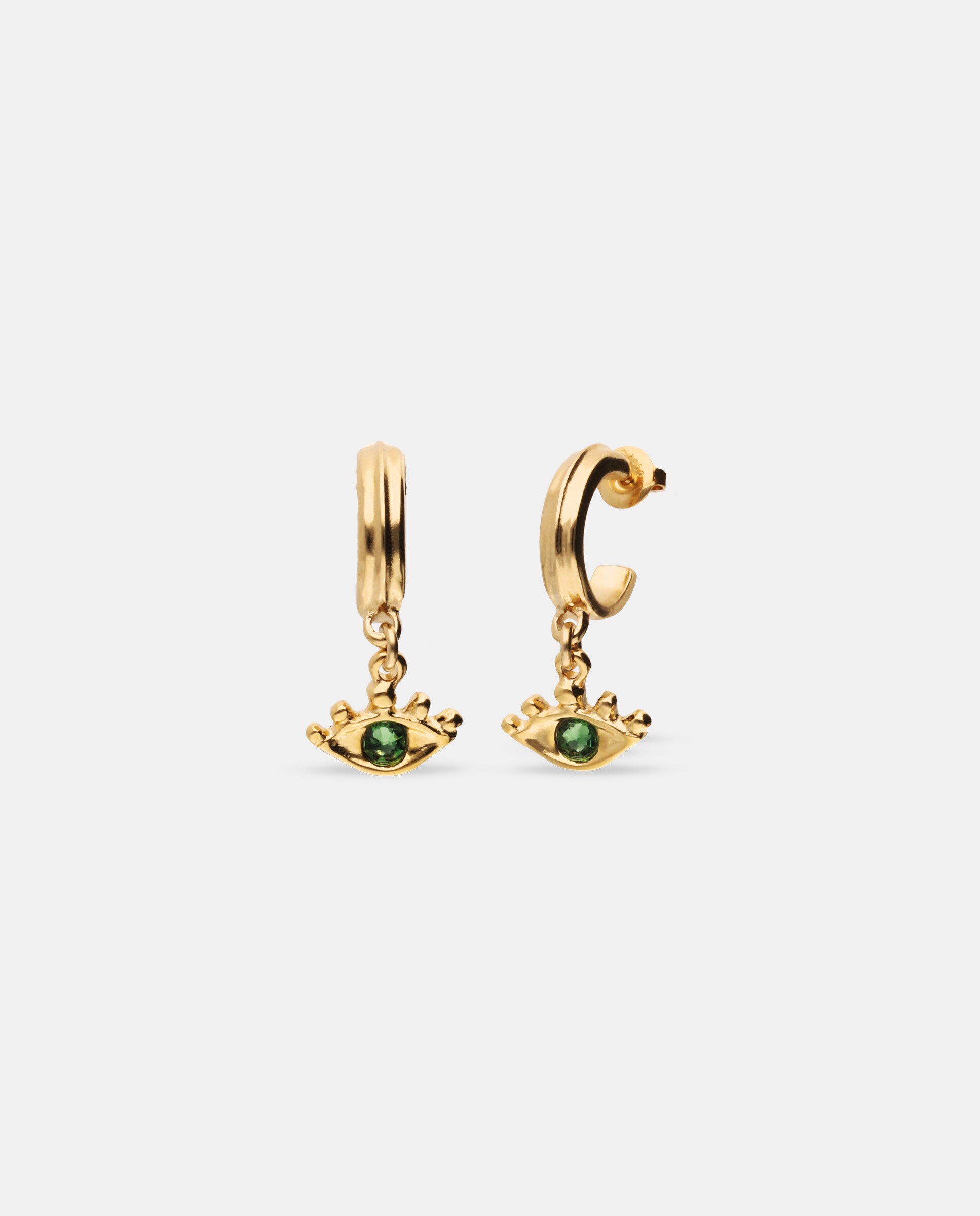 Pendientes de aro bañados en 18k con detalle de ojo con cristal - UNO de 50 - Oro Oro-1
