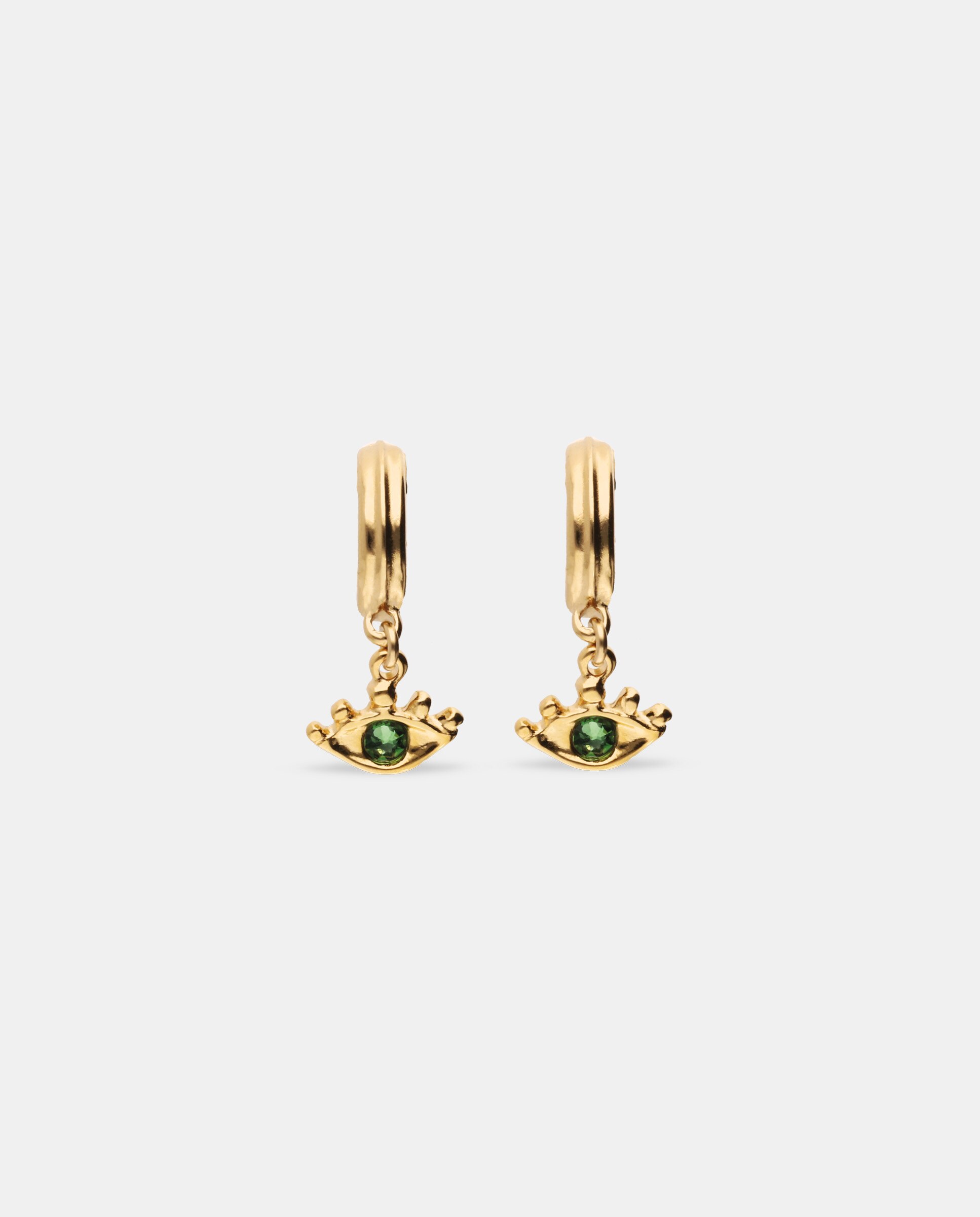 Pendientes de aro bañados en 18k con detalle de ojo con cristal - UNO de 50 - Oro Oro-3