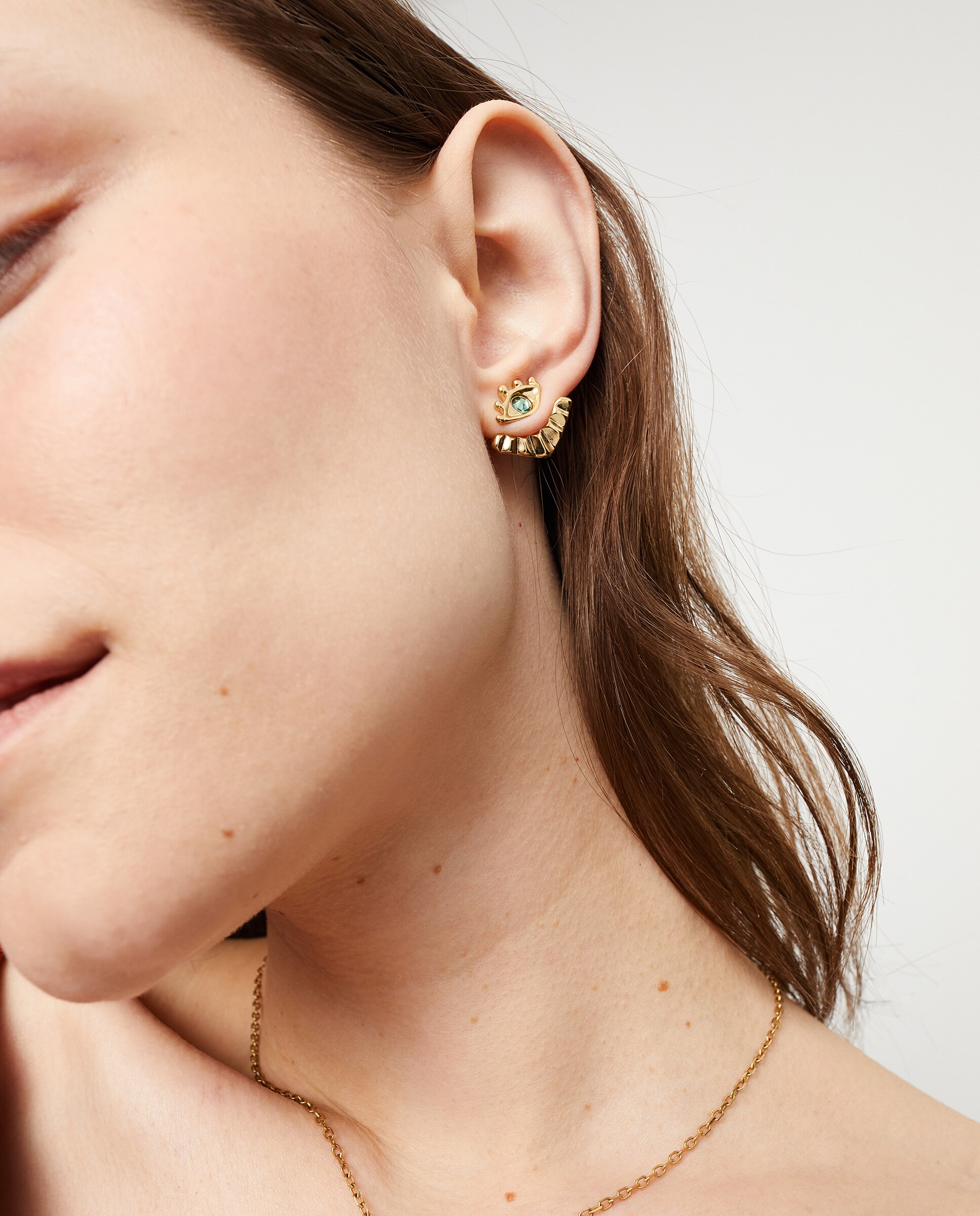 Pendientes bañados en 18k con pestañas desmontables y cristal - UNO de 50 - Oro Oro-4