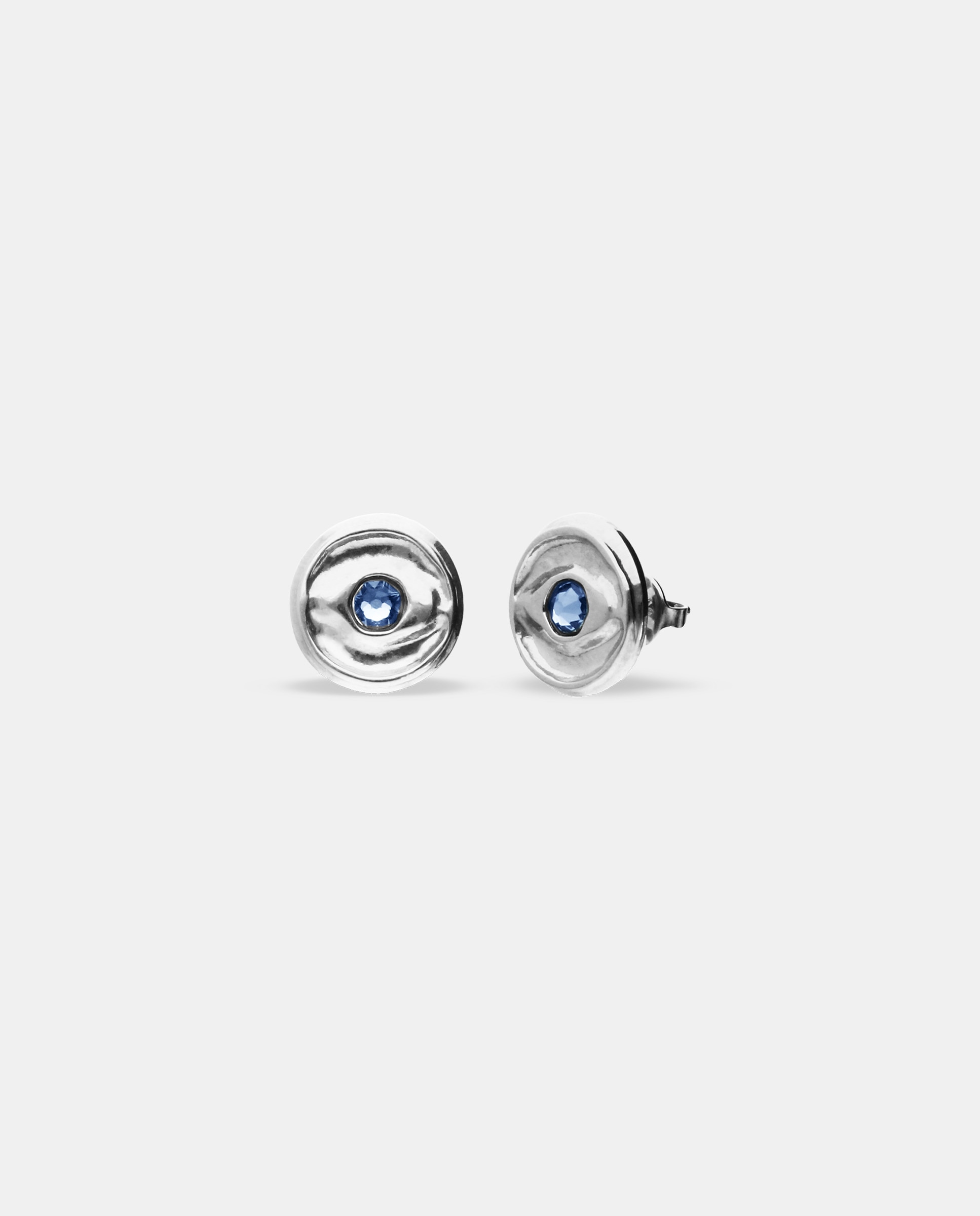 Pendientes de botón bañados en con cristal facetado - UNO de 50 - Plata Plata-1