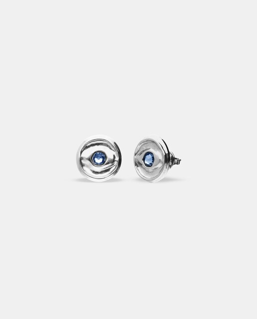 Imagen 0 de Pendientes de botón bañados en plata con cristal facetado azul