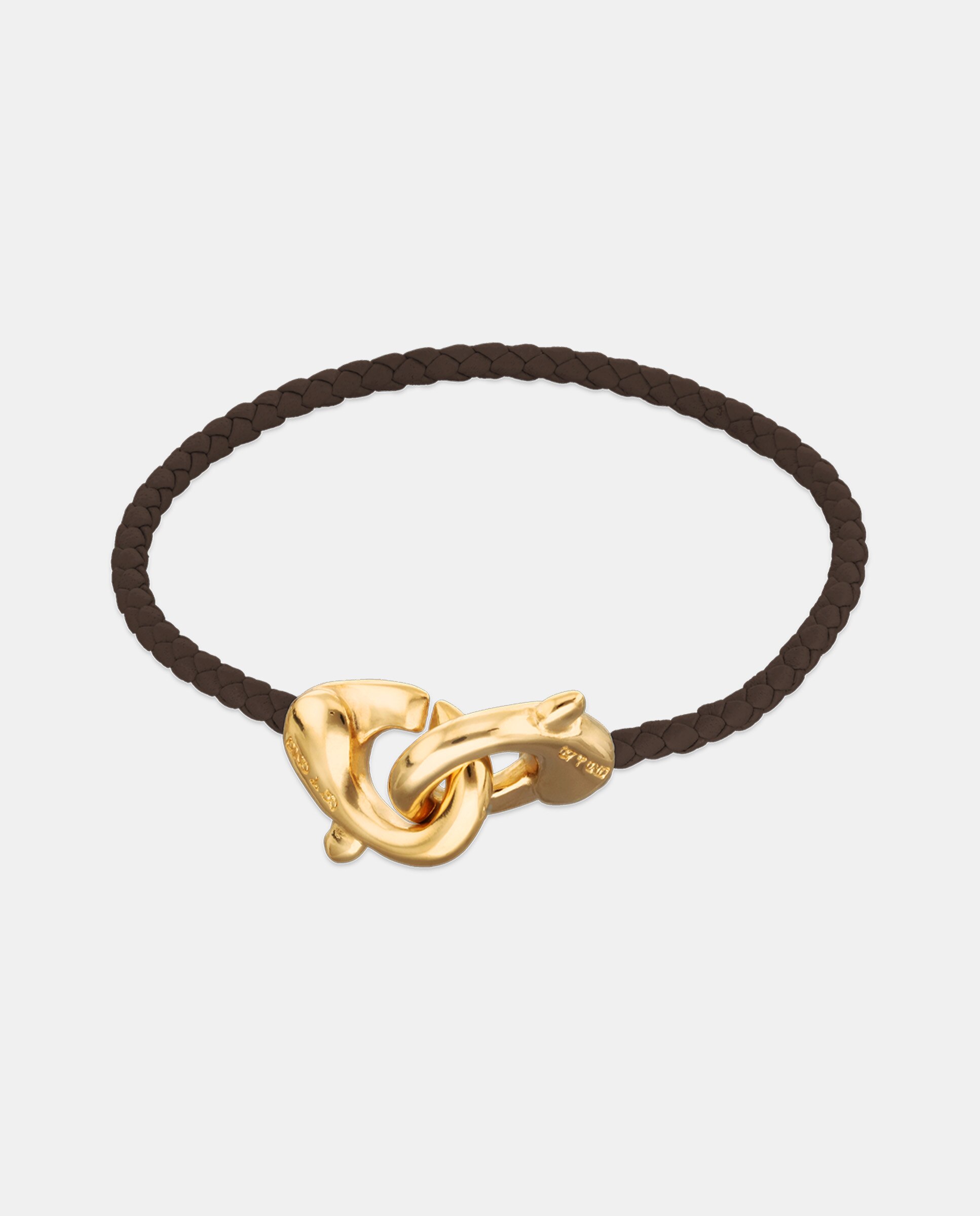 Pulsera de cuero con detalle de mosquetón entrelazado bañado en oro 18k - UNO de 50 - Oro Oro-1