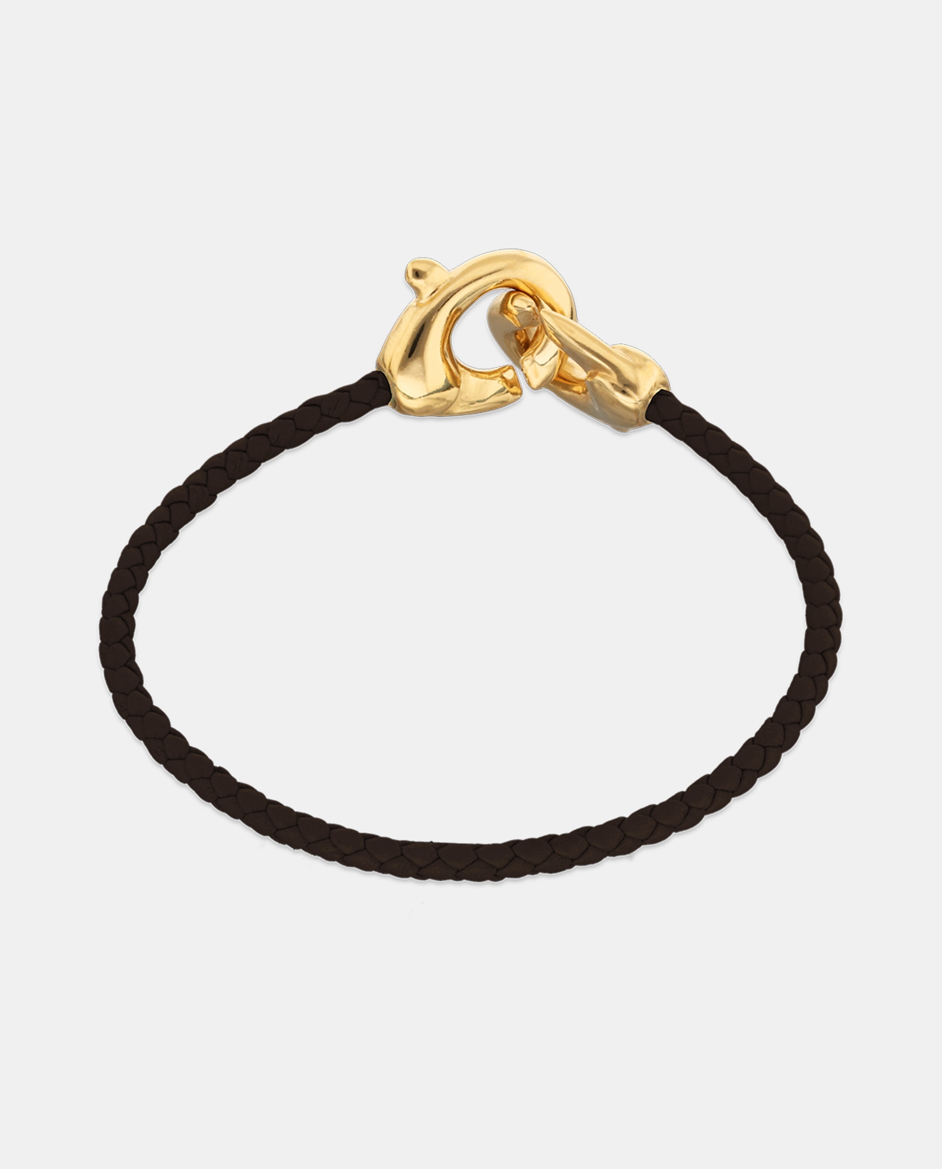 Pulsera de cuero con detalle de mosquetón entrelazado bañado en oro 18k - UNO de 50 - Oro Oro-3