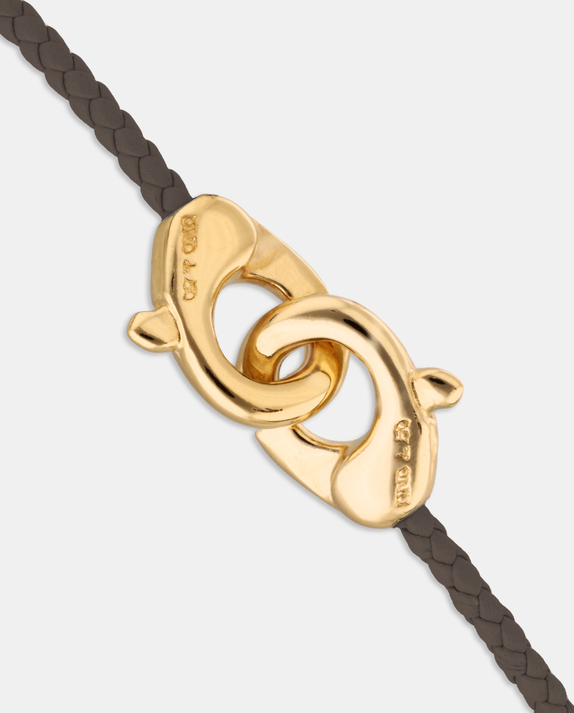 Pulsera de cuero con detalle de mosquetón entrelazado bañado en oro 18k - UNO de 50 - Oro Oro-4