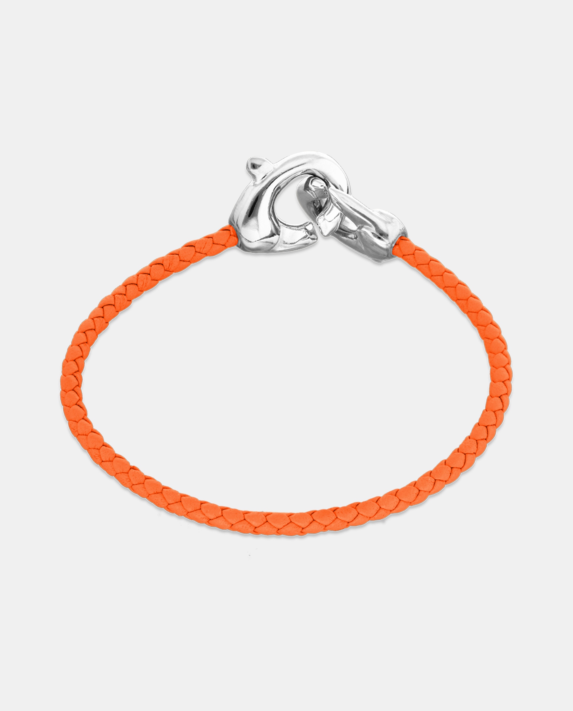 Pulsera de cuero con detalle de mosquetón entrelazado bañado en plata de ley - UNO de 50 - Plata Plata-3