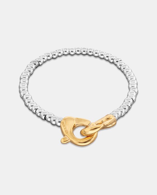 Imagen 0 de Pulsera de bolas pequeñas bañada en plata de ley con detalle de mosquetón bañado en oro 18k