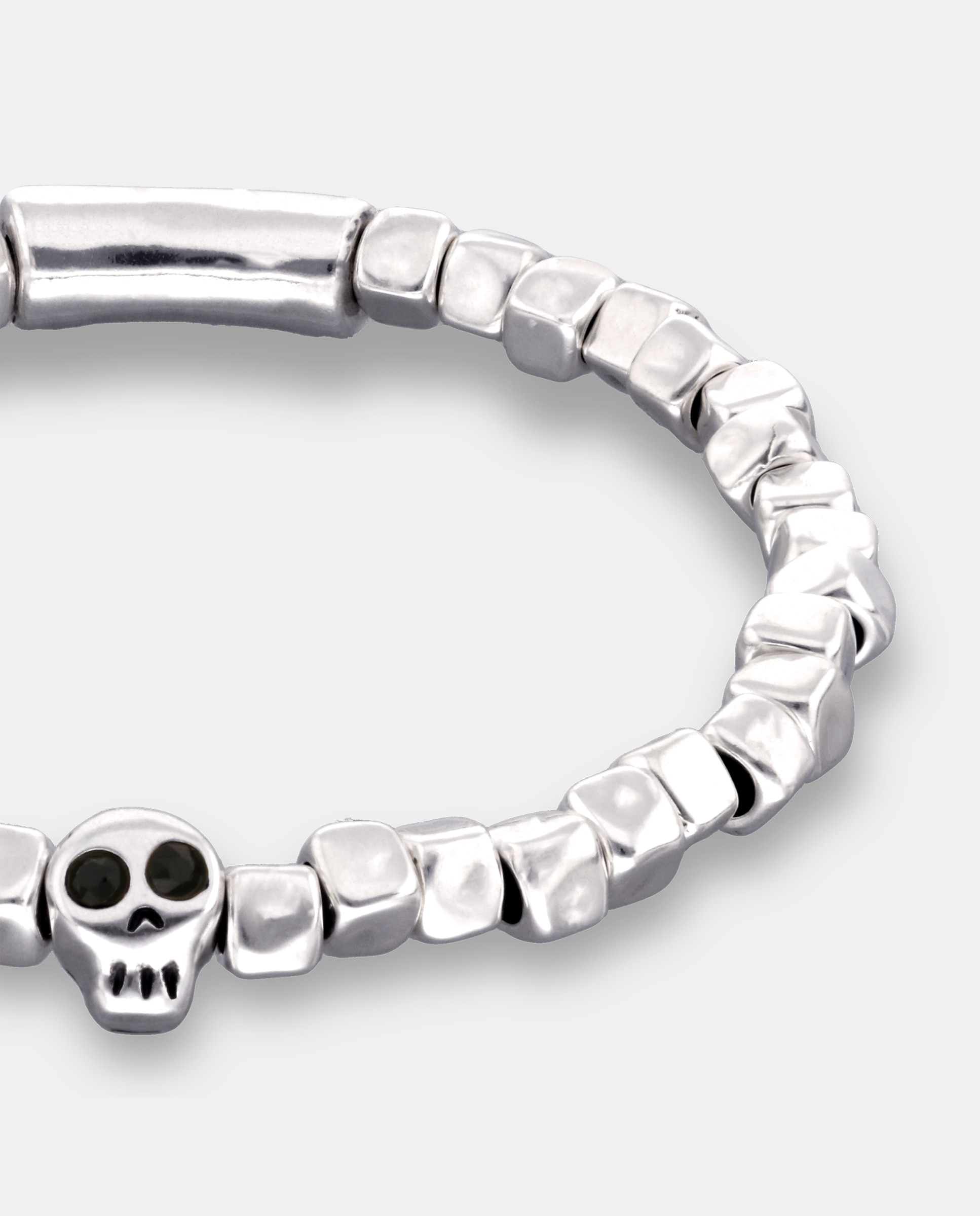 Pulsera elástica bañada en plata de ley con detalle de calavera - UNO de 50 - Plata Plata-4