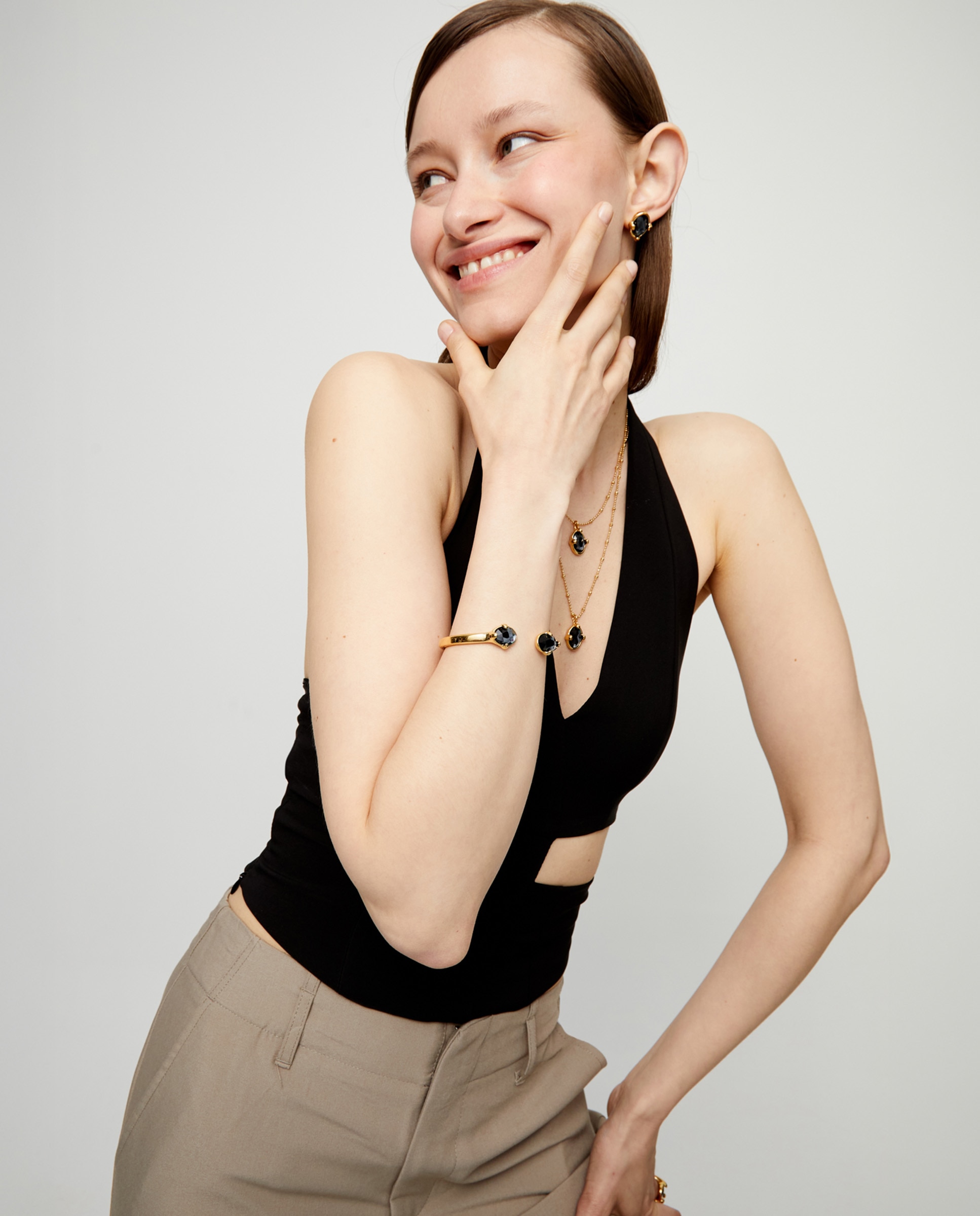Pulsera rígida bañada en 18k y cristales facetados s - UNO de 50 - Oro Oro-6