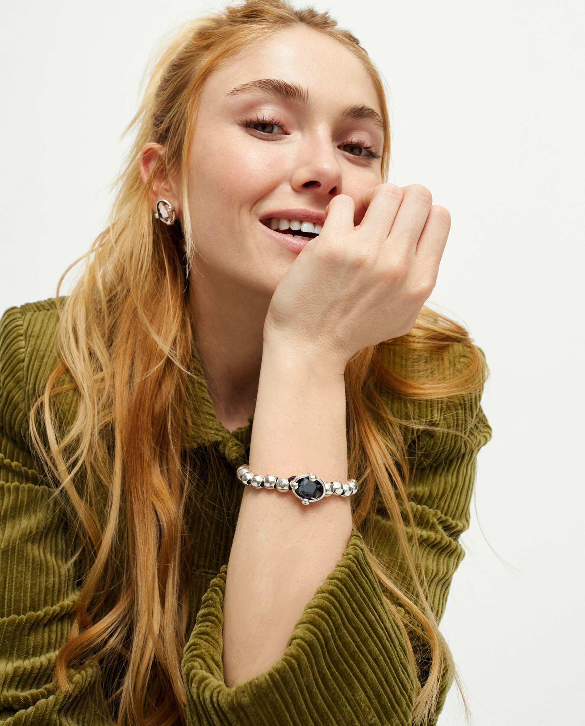 Pulsera elástica de bolas bañada en de ley con cristal facetado - UNO de 50 - Plata Plata-5