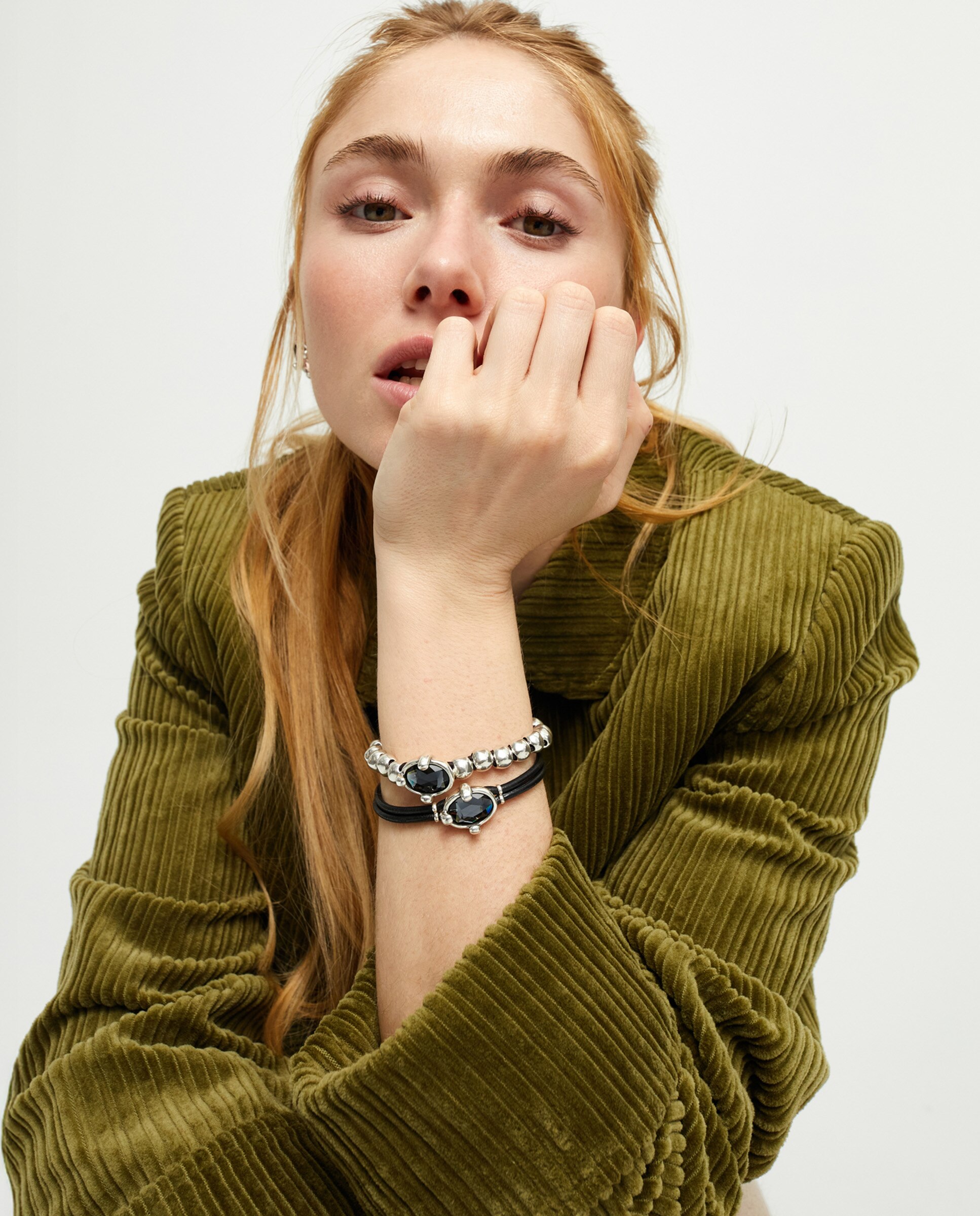 Pulsera elástica de bolas bañada en de ley con cristal facetado - UNO de 50 - Plata Plata-6