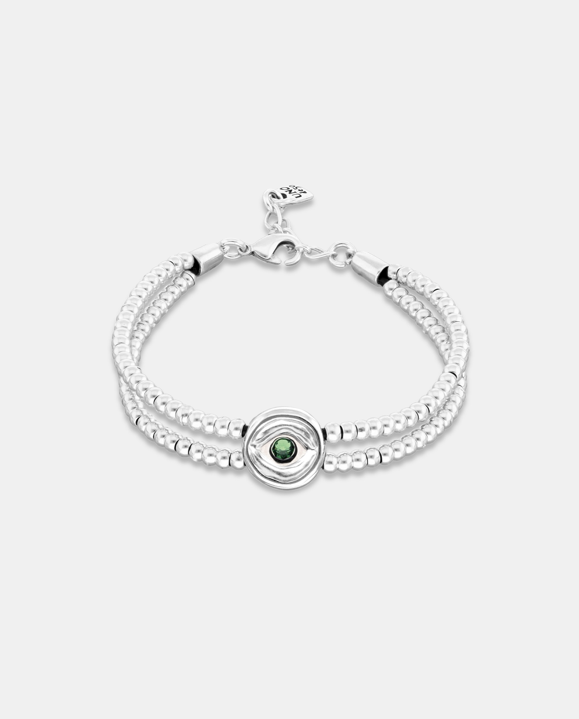 Pulsera de bolas doble bañada en con detalle de ojo y cristal - UNO de 50 - Plata Plata-1