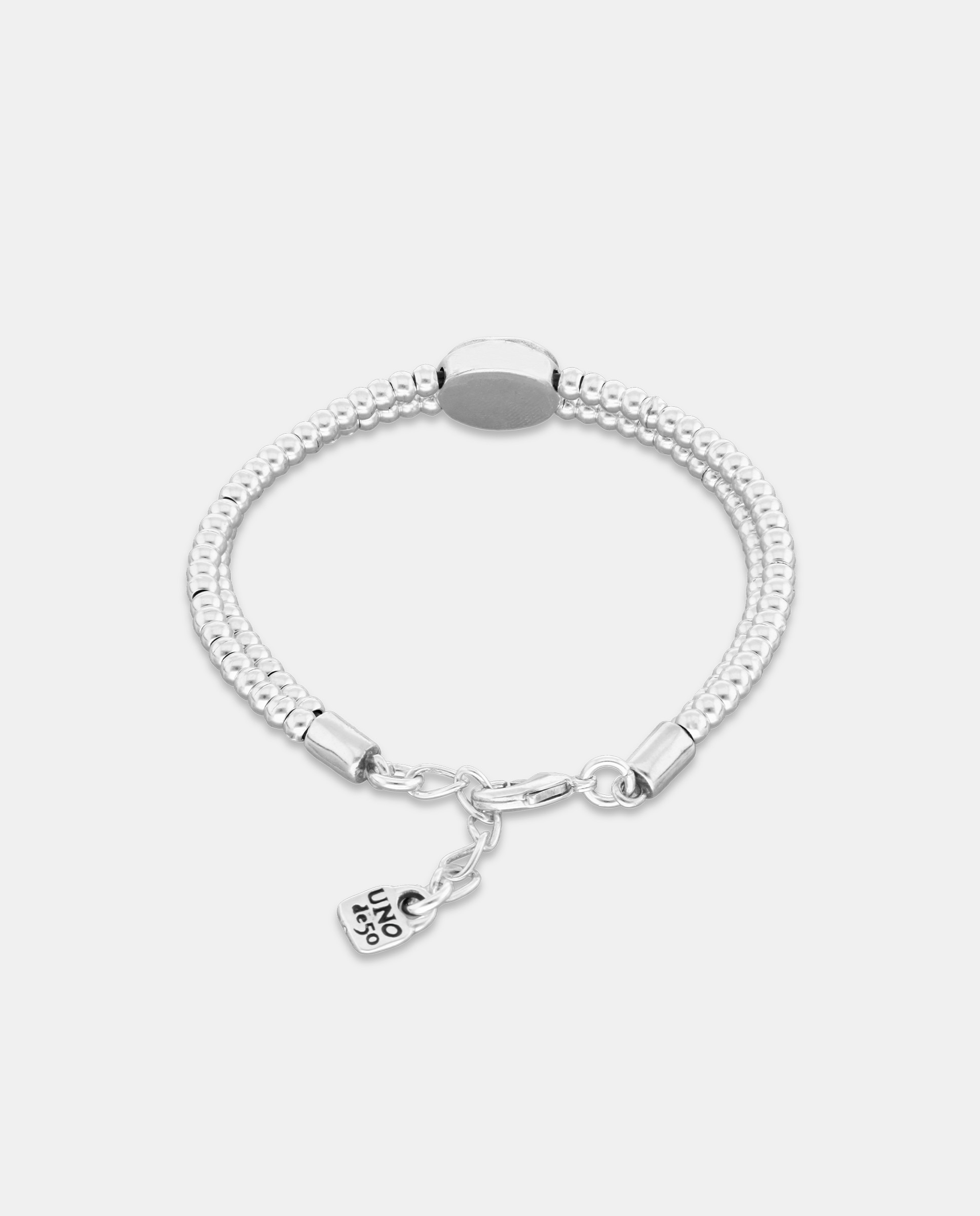 Pulsera de bolas doble bañada en con detalle de ojo y cristal - UNO de 50 - Plata Plata-3