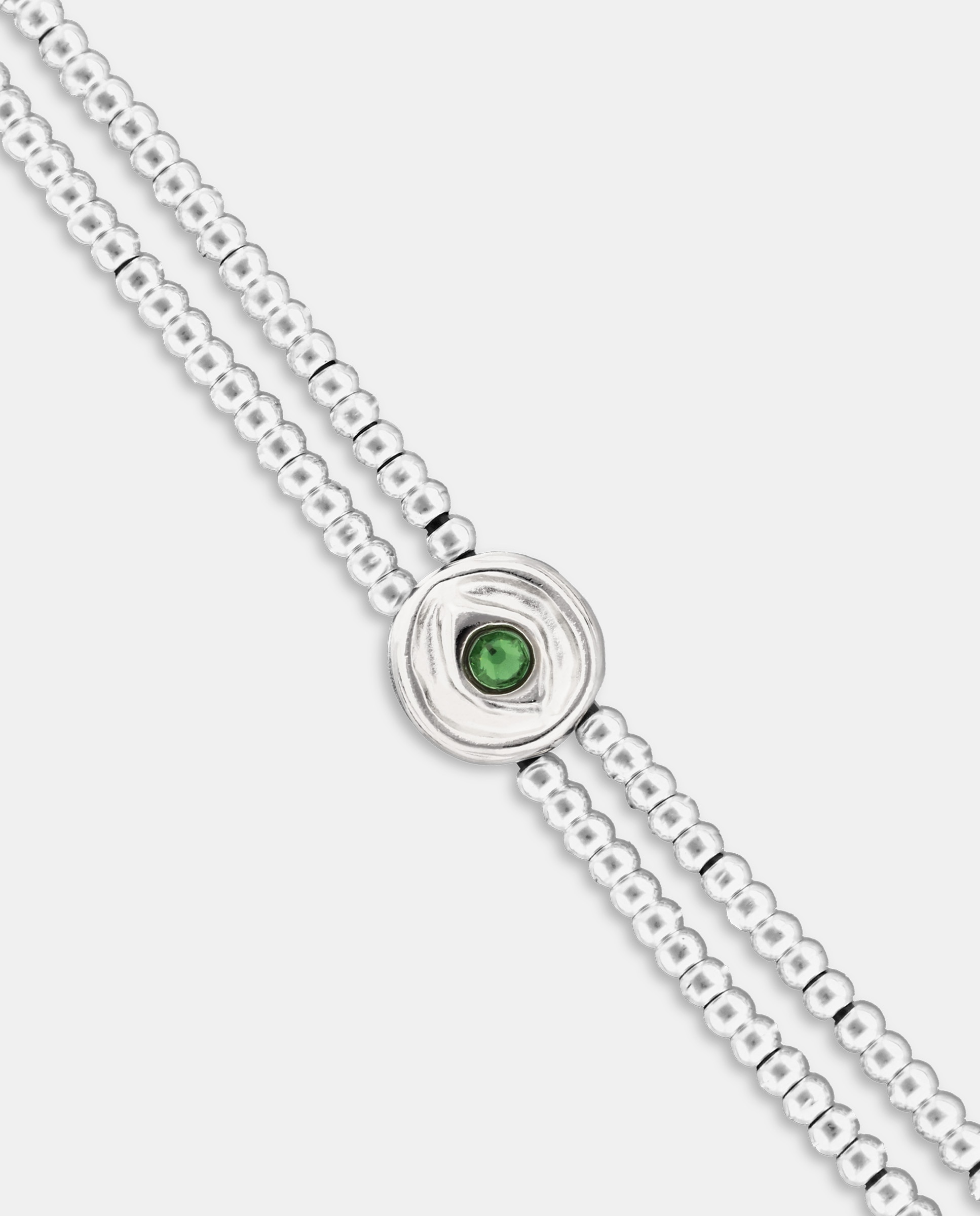 Pulsera de bolas doble bañada en con detalle de ojo y cristal - UNO de 50 - Plata Plata-4