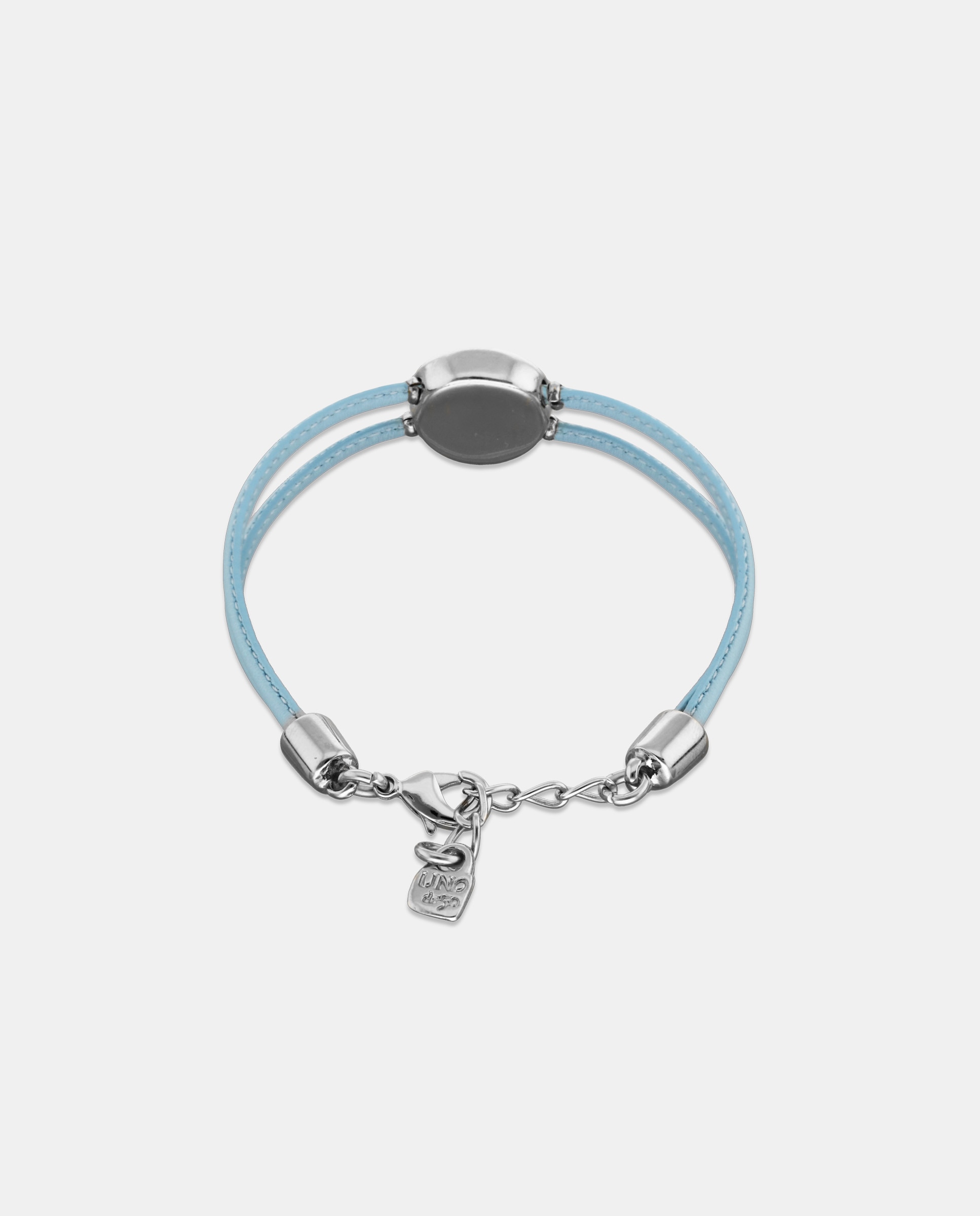 Pulsera de cuero doble claro con detalle de ojo bañado en plata y cristal - UNO de 50 - Plata Plata-3