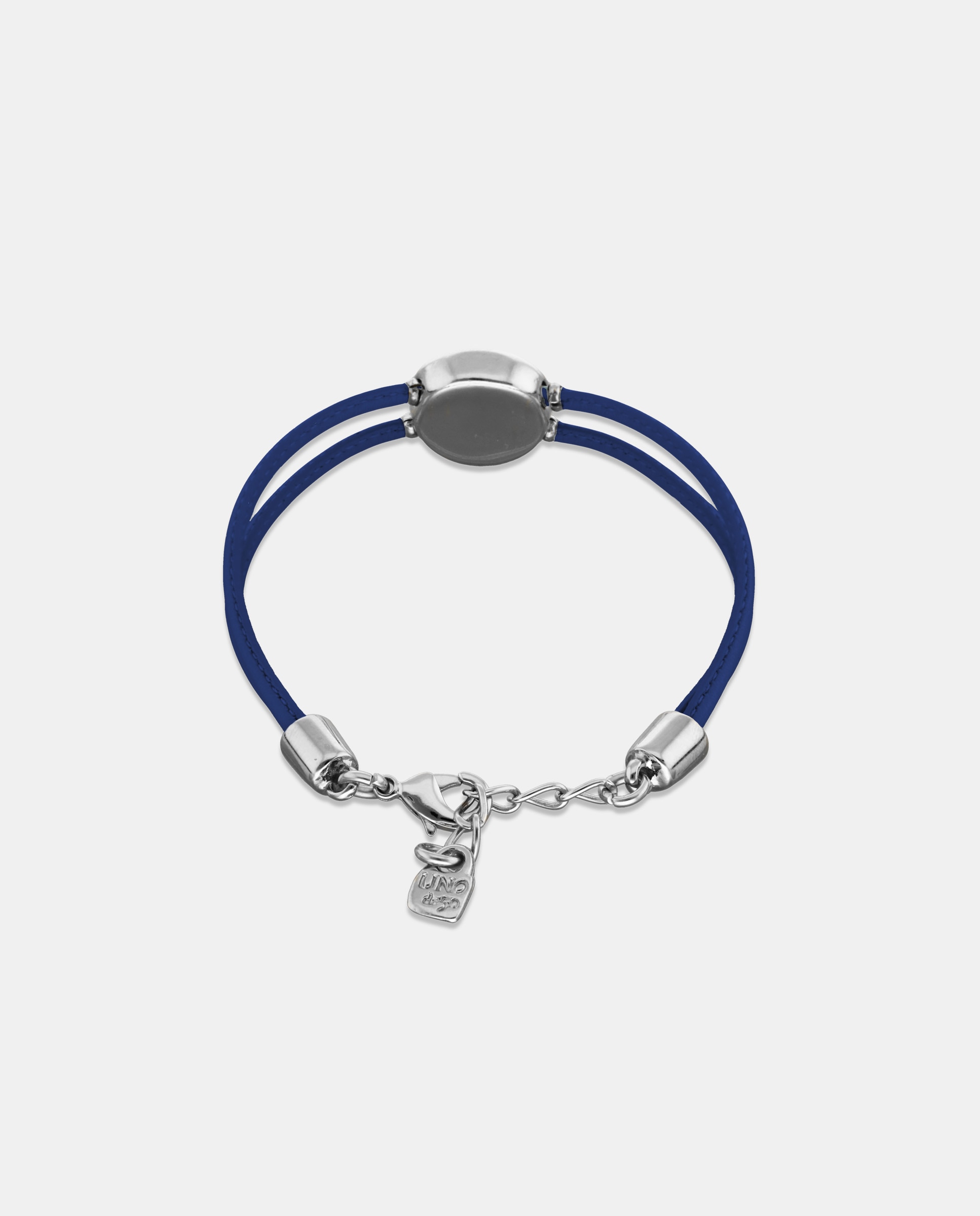 Pulsera de cuero doble oscuro con detalle de ojo bañado en y cristal - UNO de 50 - Plata Plata-3