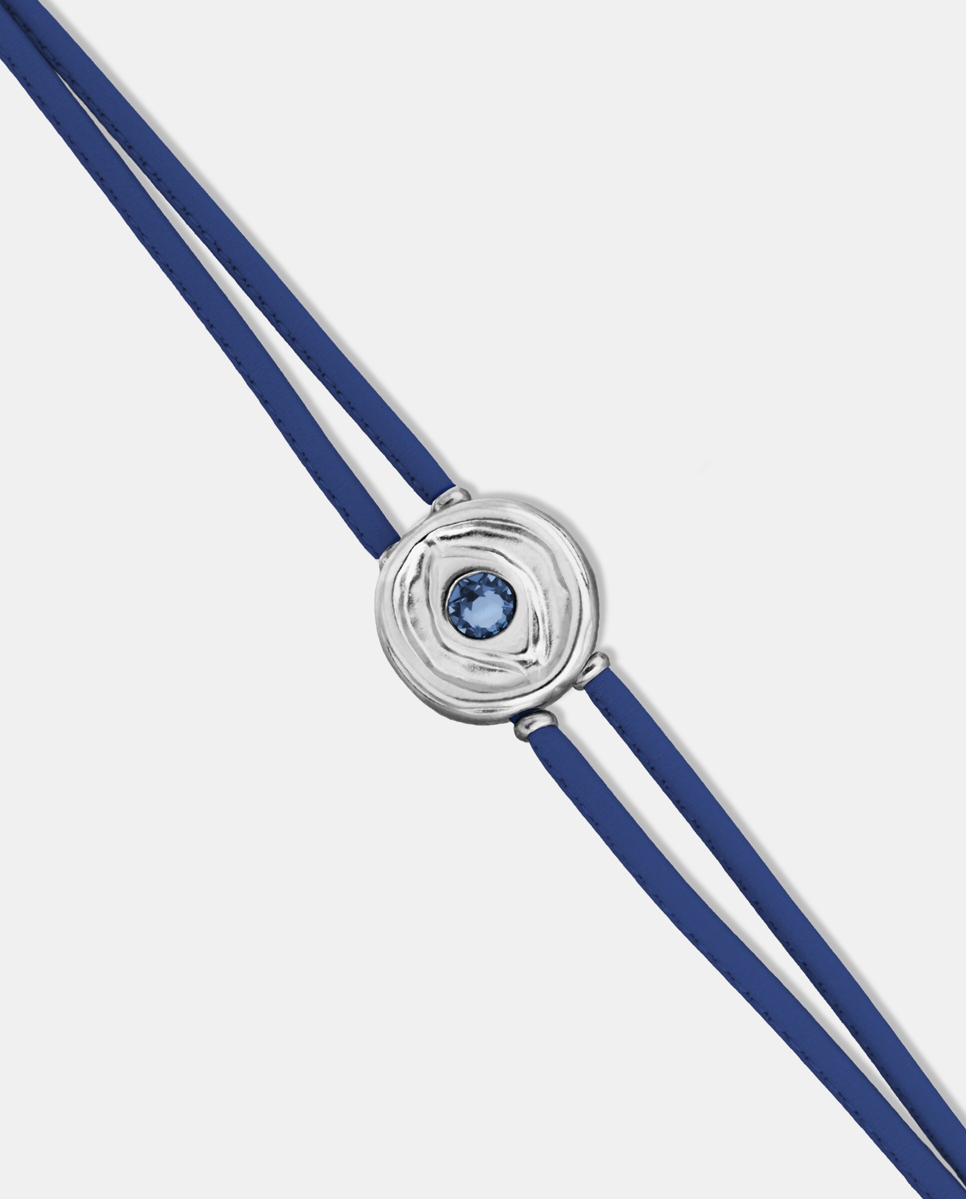 Pulsera de cuero doble oscuro con detalle de ojo bañado en y cristal - UNO de 50 - Plata Plata-4