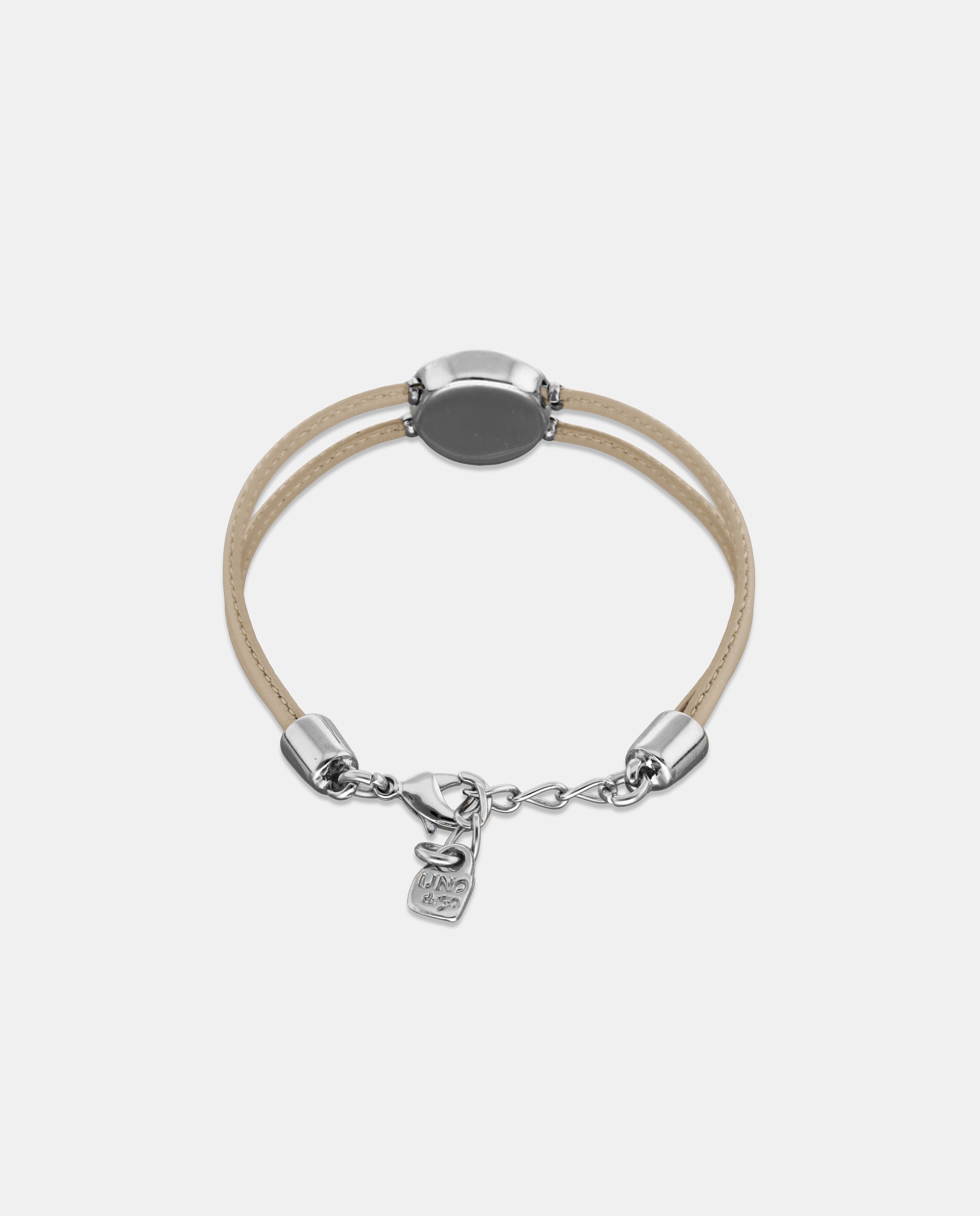 Imagen 2 de Pulsera de cuero doble marfil con detalle de ojo bañado en plata y cristal - UNO de 50 - Plata Plata