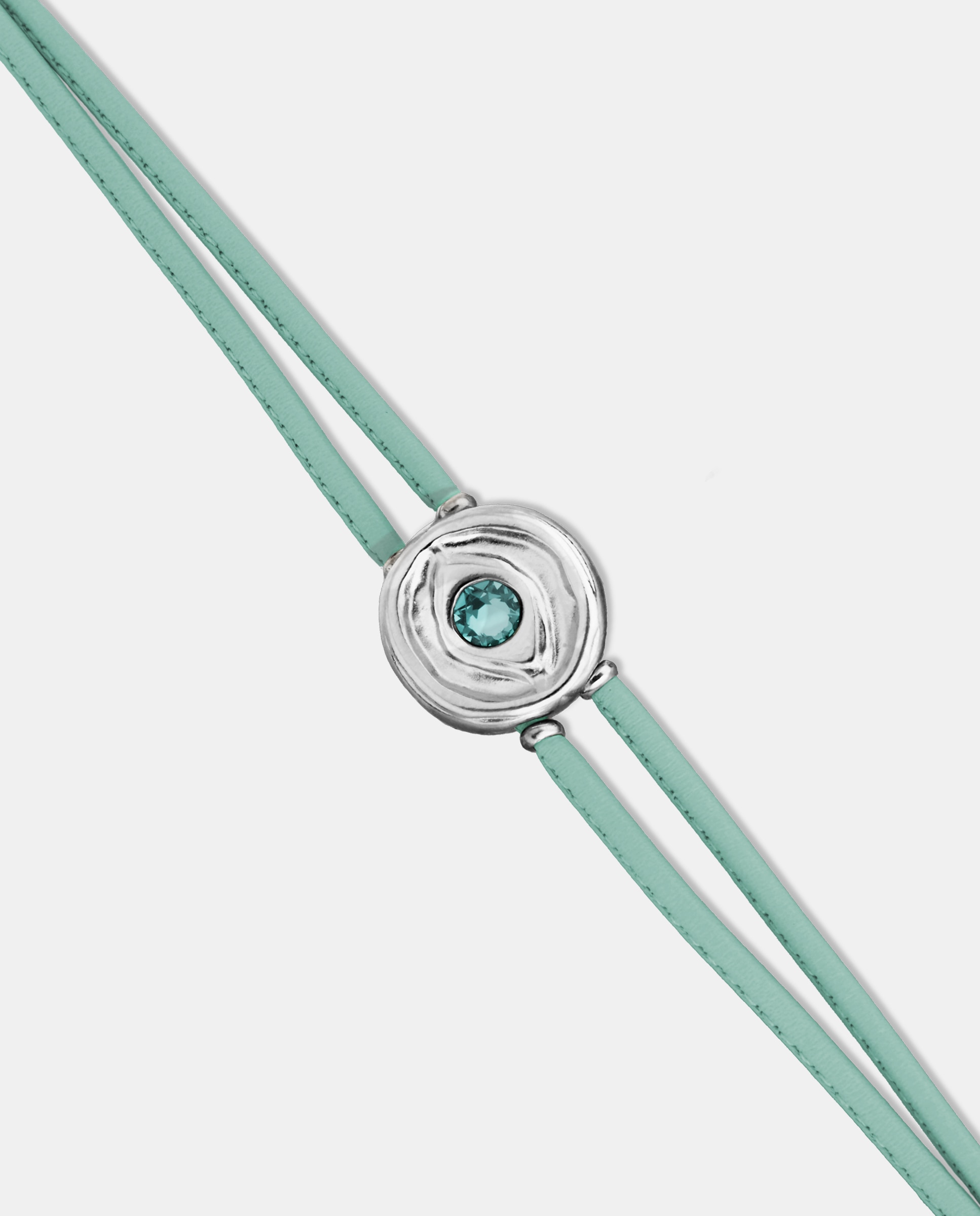 Pulsera de cuero doble con detalle de ojo bañado en plata y cristal - UNO de 50 - Plata Plata-4