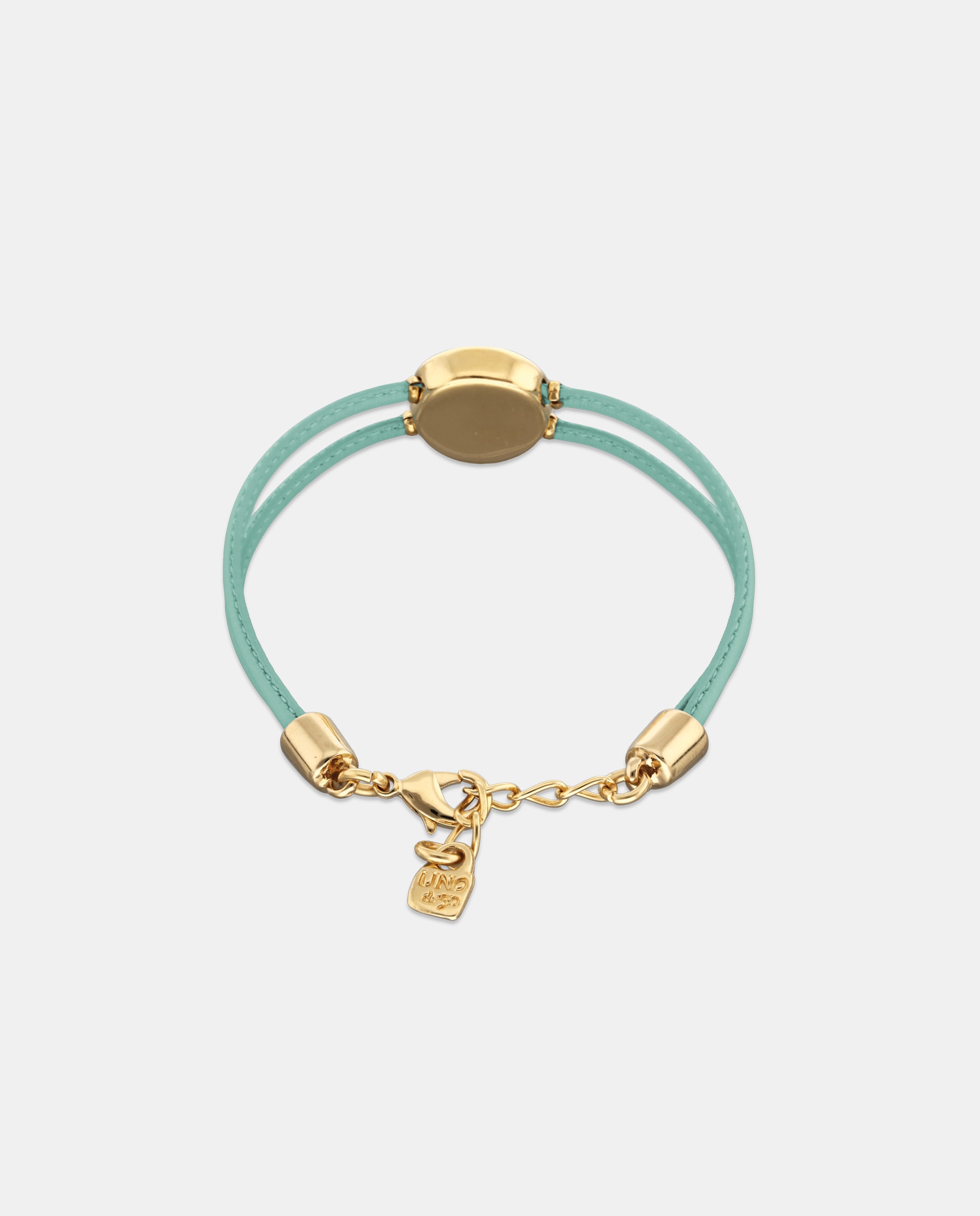 Pulsera de cuero doble con detalle de ojo bañado en oro 18k y cristal - UNO de 50 - Oro Oro-2