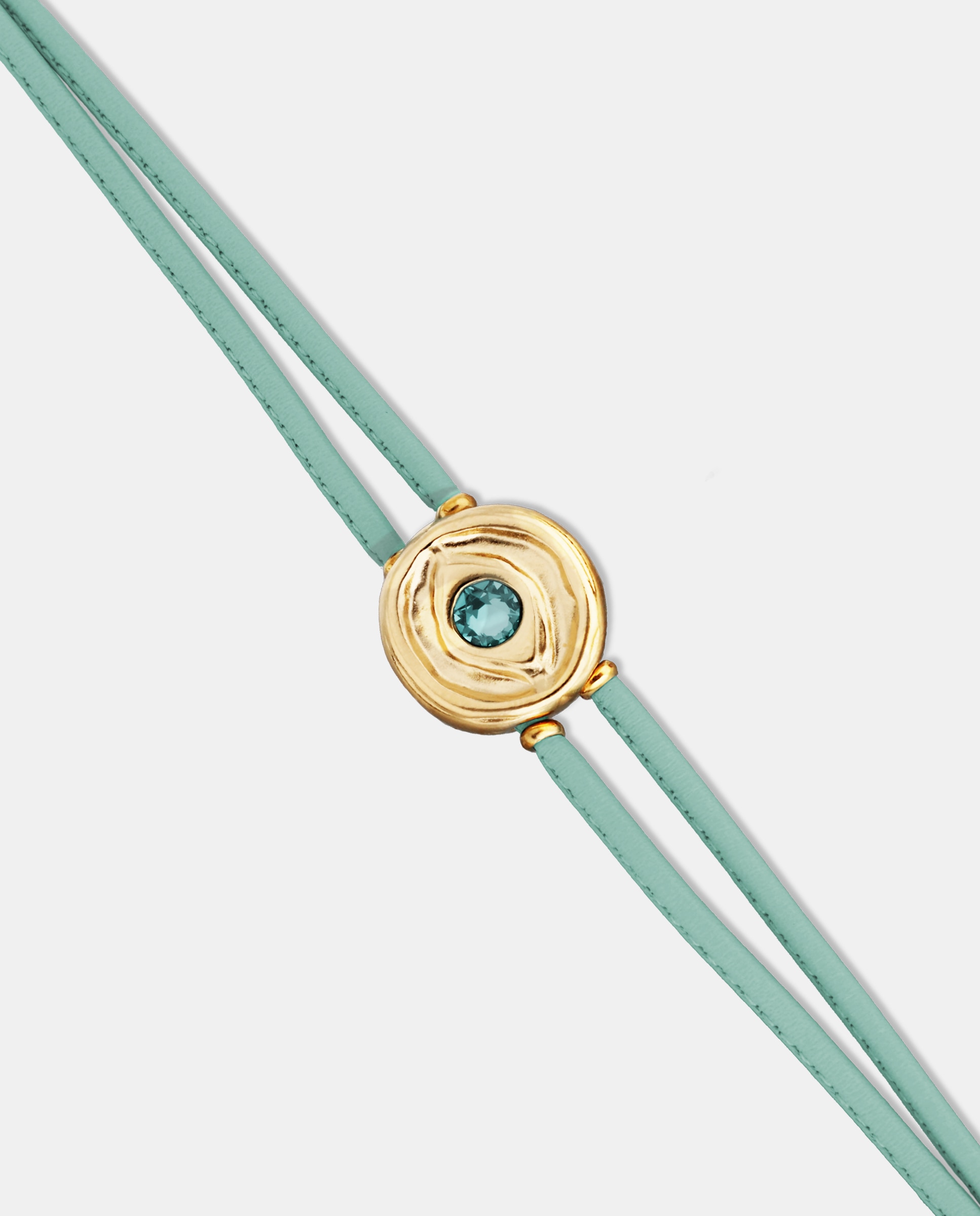 Pulsera de cuero doble con detalle de ojo bañado en oro 18k y cristal - UNO de 50 - Oro Oro-3
