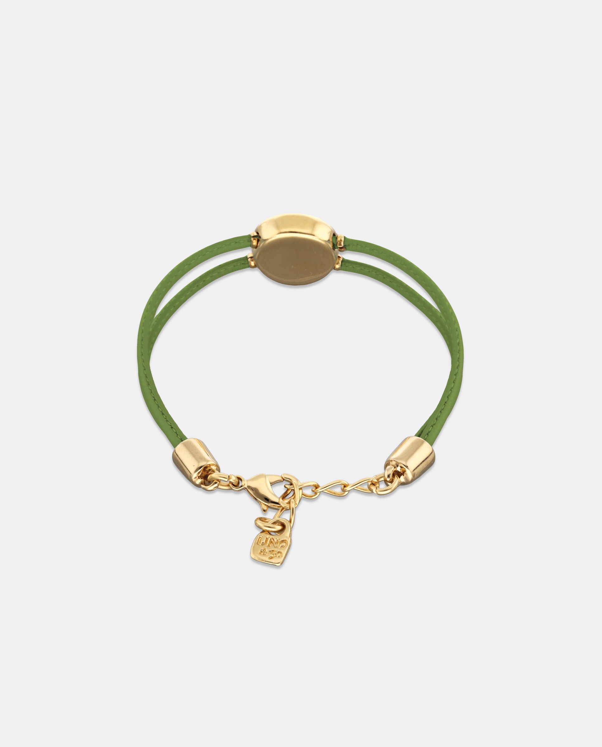 Pulsera de cuero doble con detalle de ojo en 18k y cristal - UNO de 50 - Oro Oro-2