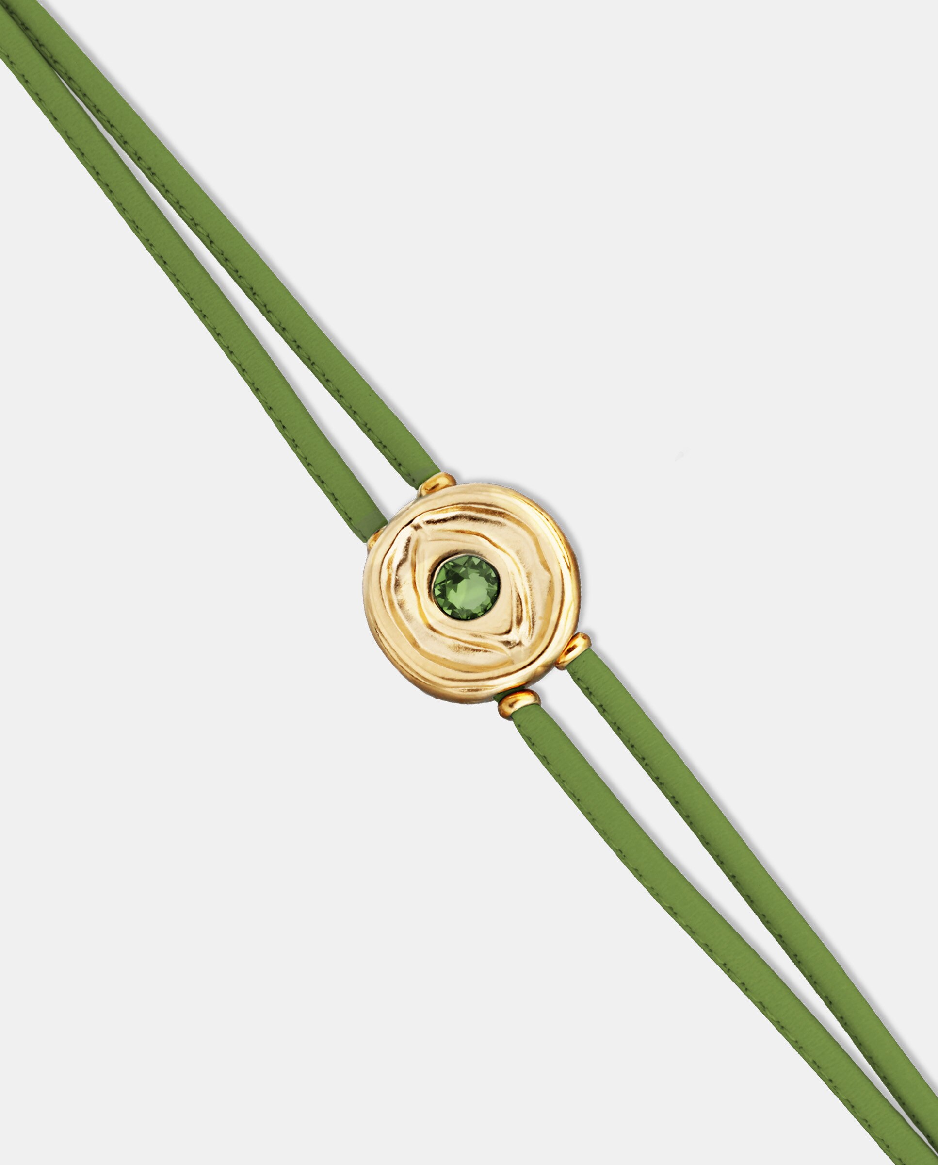 Pulsera de cuero doble con detalle de ojo en 18k y cristal - UNO de 50 - Oro Oro-3