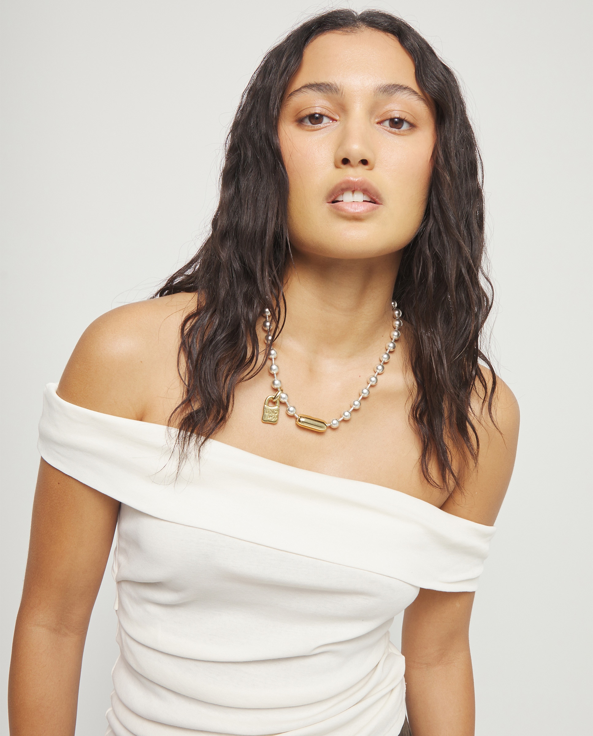 Collar de bolas bañado en de ley - UNO de 50 - Plata Plata-6