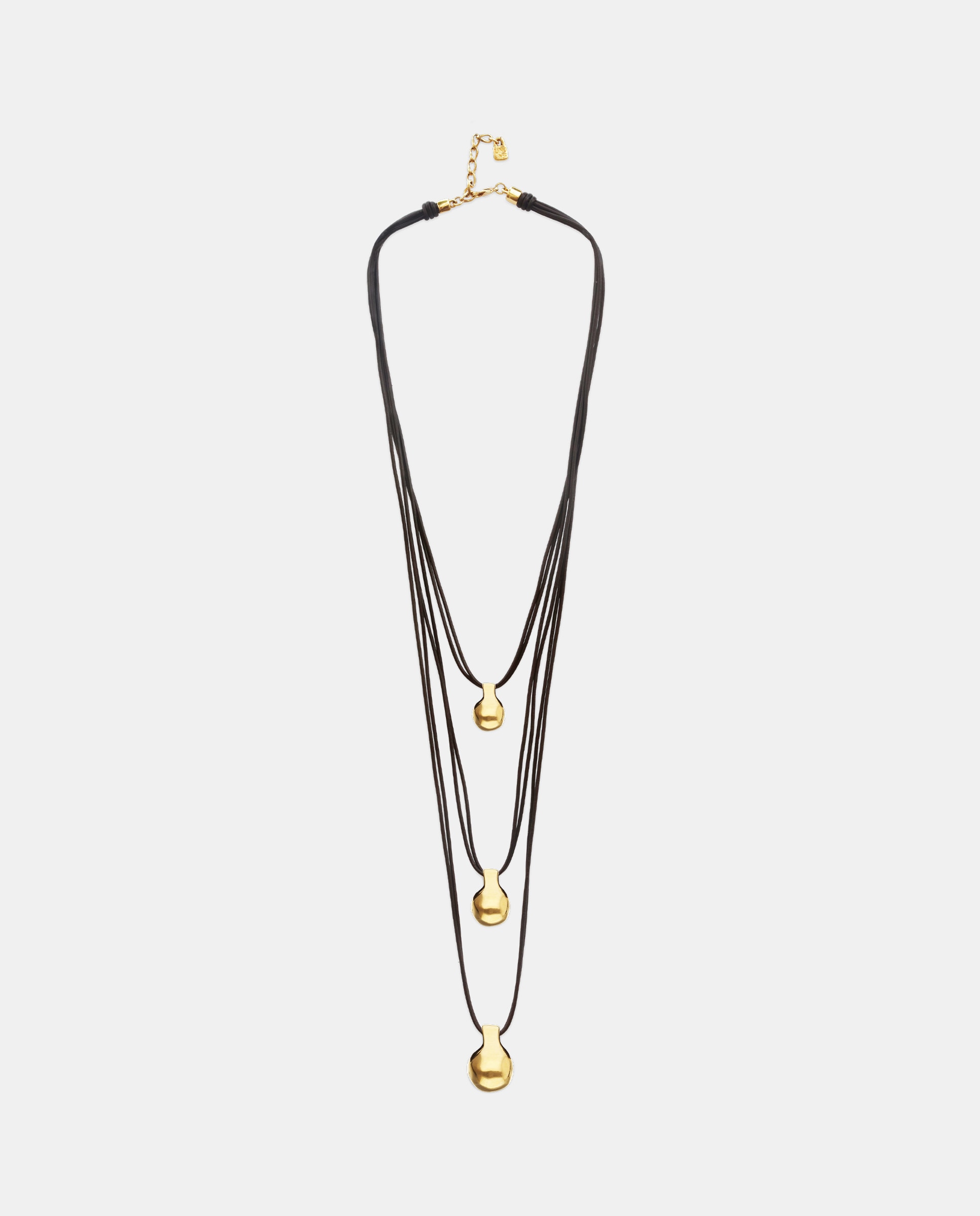 Collar triple de cuero con tres esferas bañadas en oro 18k - UNO de 50 - Oro Oro-1