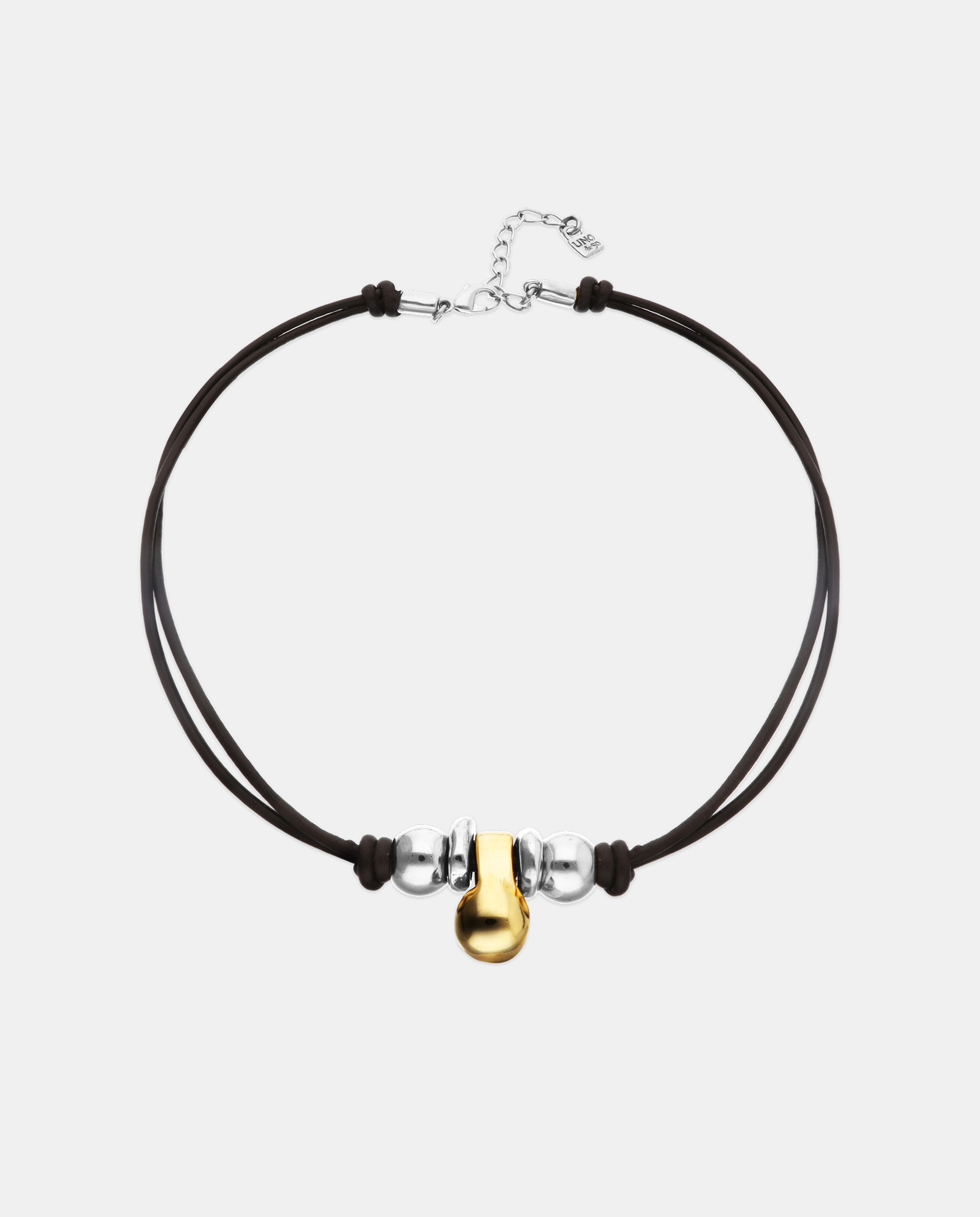 Collar de cuero con tres esferas bañadas en mix de plata y oro 18k - UNO de 50 - Plata Plata-3