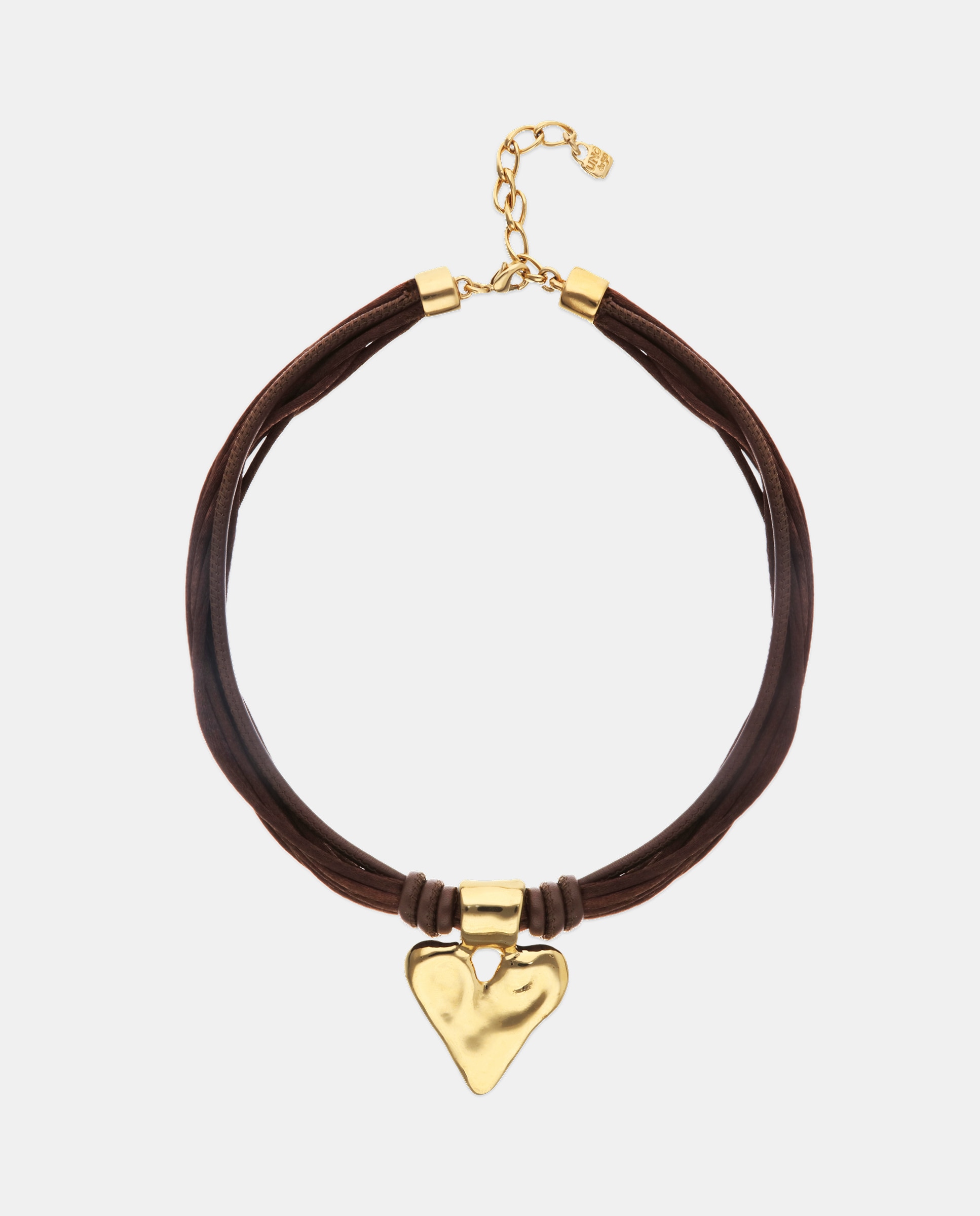 Collar mezcla de hilo de seda con cuero y detalle de corazón en oro 18k - UNO de 50 - Oro Oro-1