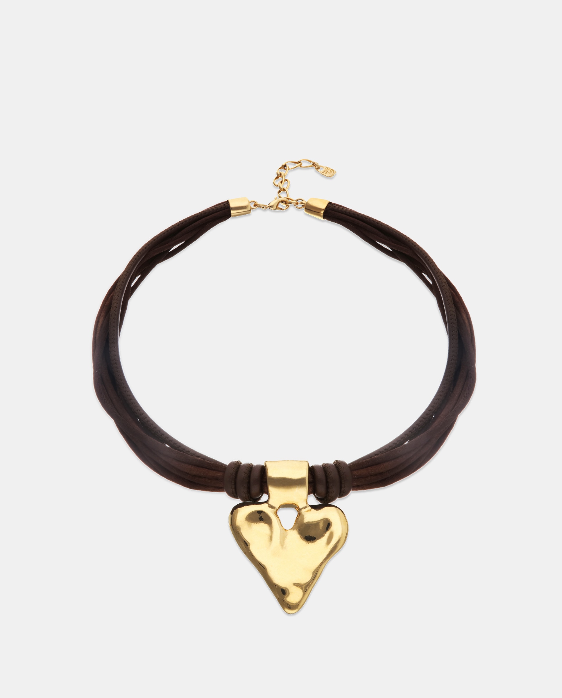Collar mezcla de hilo de seda con cuero y detalle de corazón en oro 18k - UNO de 50 - Oro Oro-3
