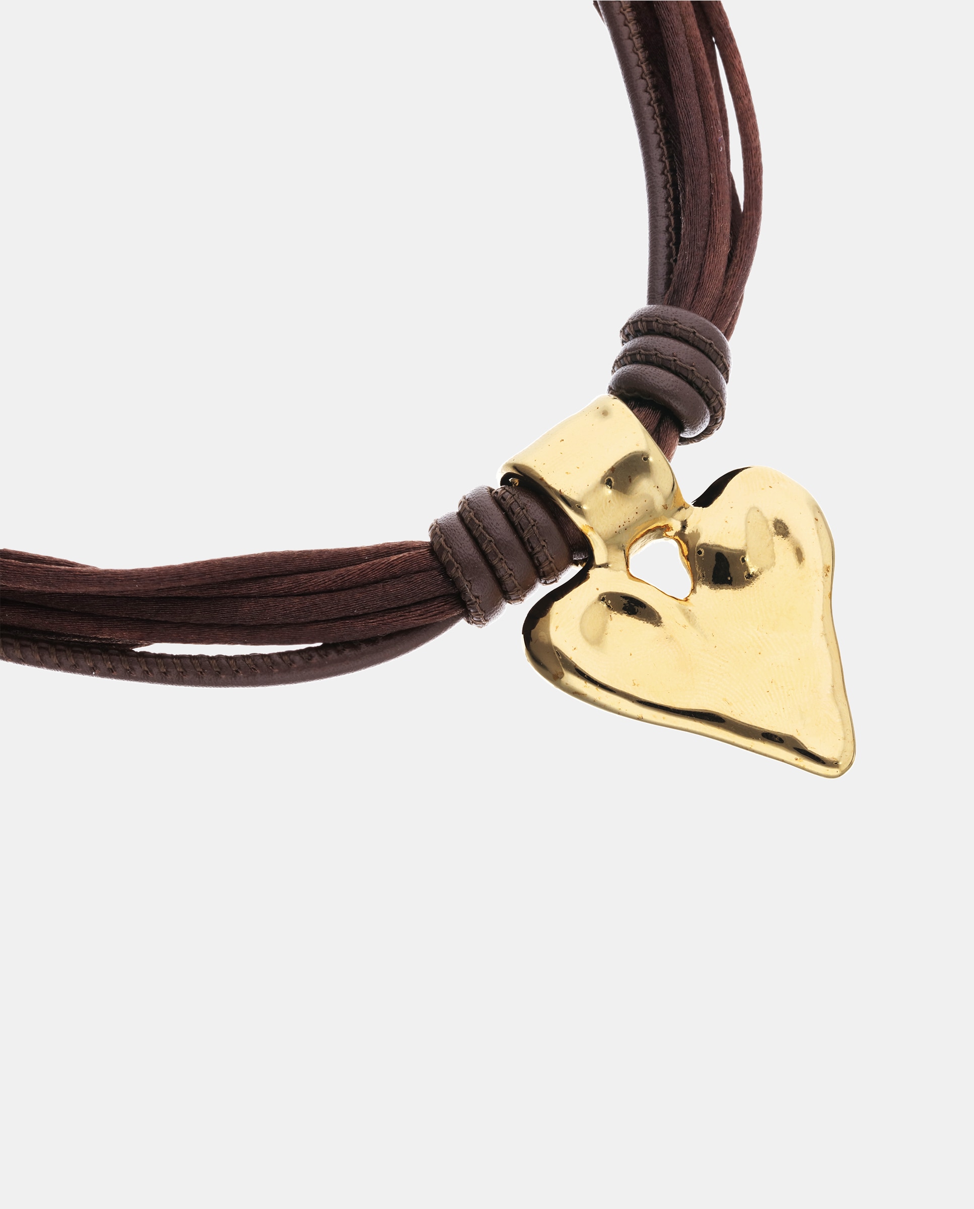 Collar mezcla de hilo de seda con cuero y detalle de corazón en oro 18k - UNO de 50 - Oro Oro-4